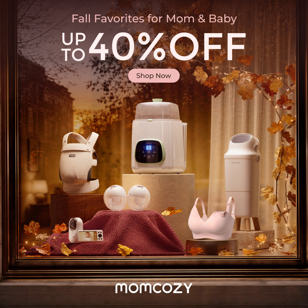 Momcozy Facebook ad: Up to 40% Off Fall Prime Day