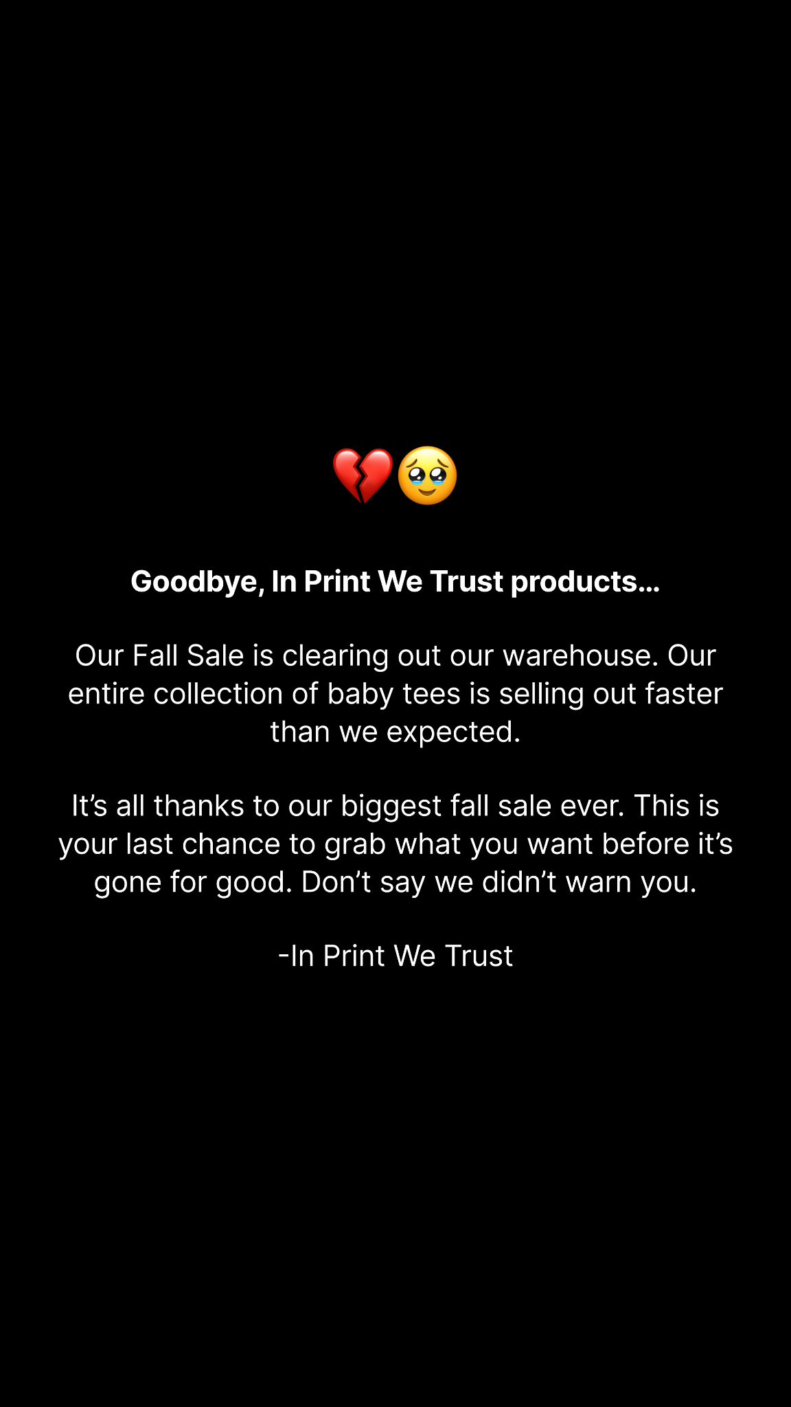 In Print We Trust Facebook ad: Just Restocked After 4 Months