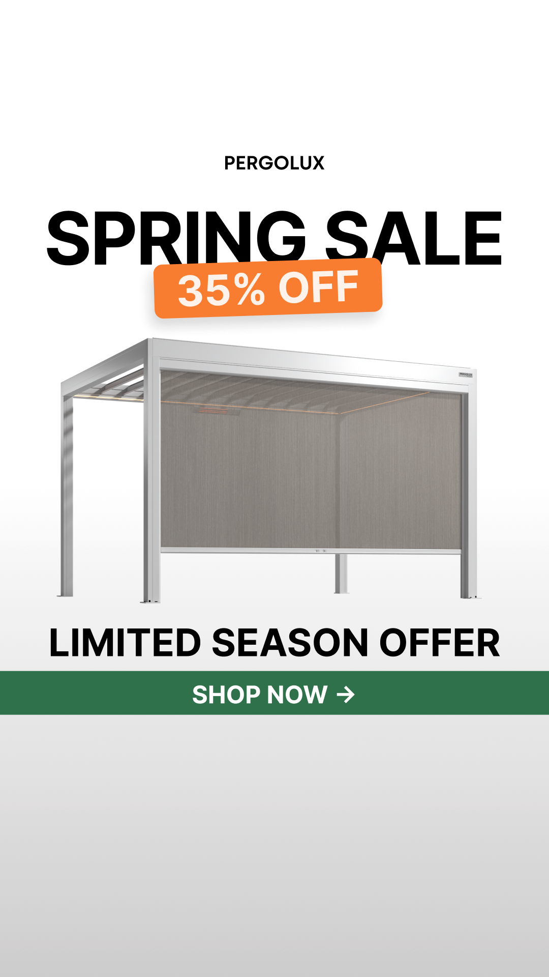 pergolux.au Facebook ad: Stock Moving Fast, Shop Now