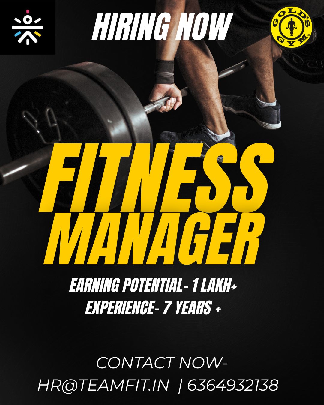 golds.sarjapur Facebook ad: Hiring Fitness Managers now