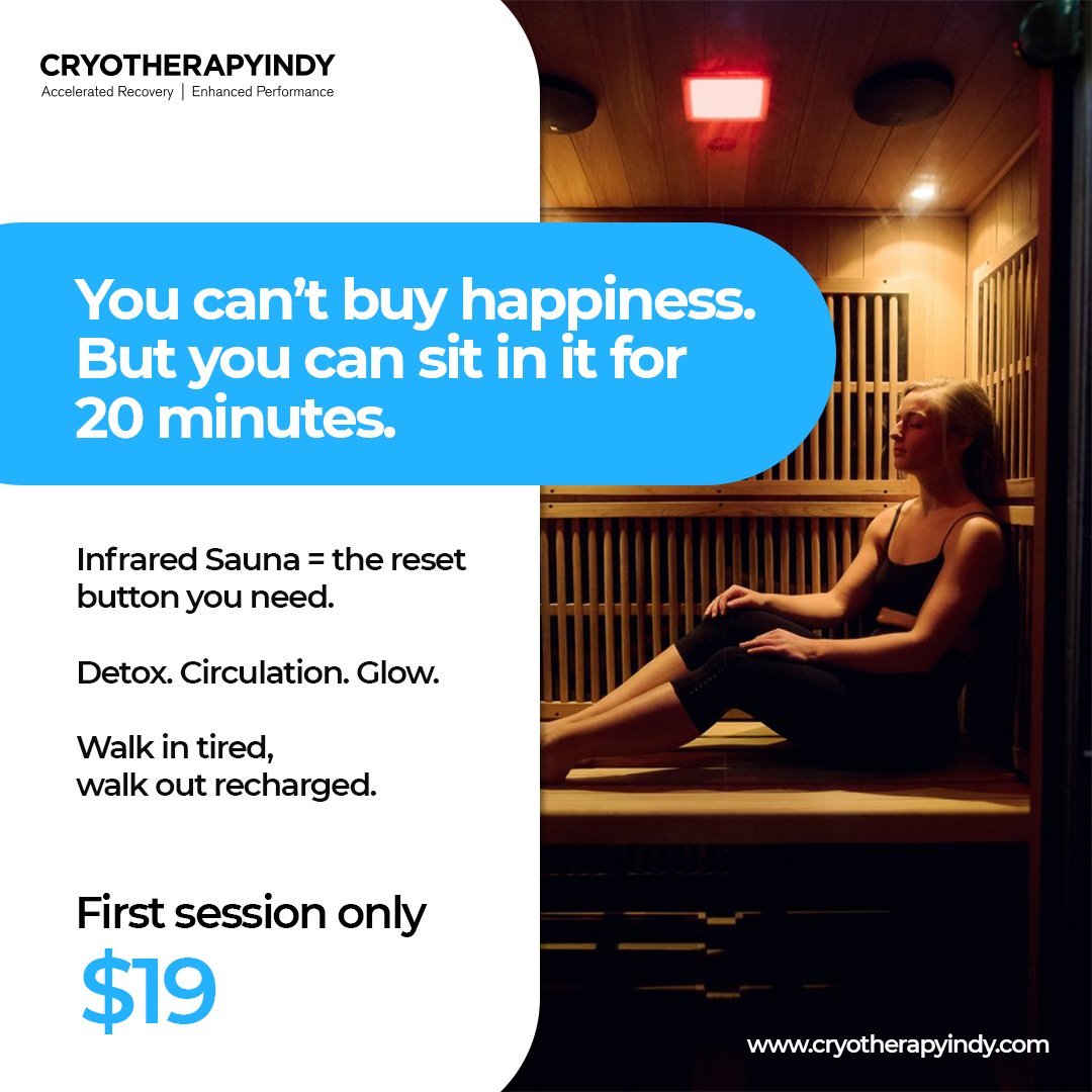 Cryotherapy Indy Facebook ad: First session only $19, Book your calm today.