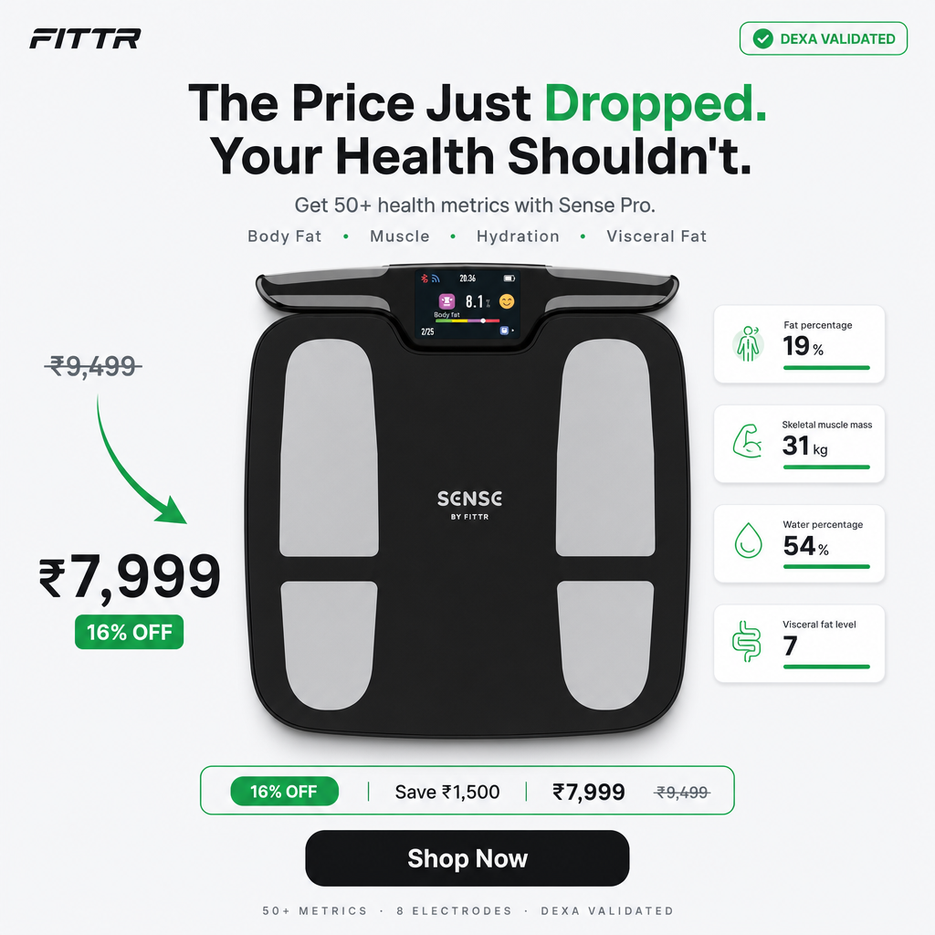 FITTR ONE Facebook ad: ONE Step = 50+ Health Metric Tracking