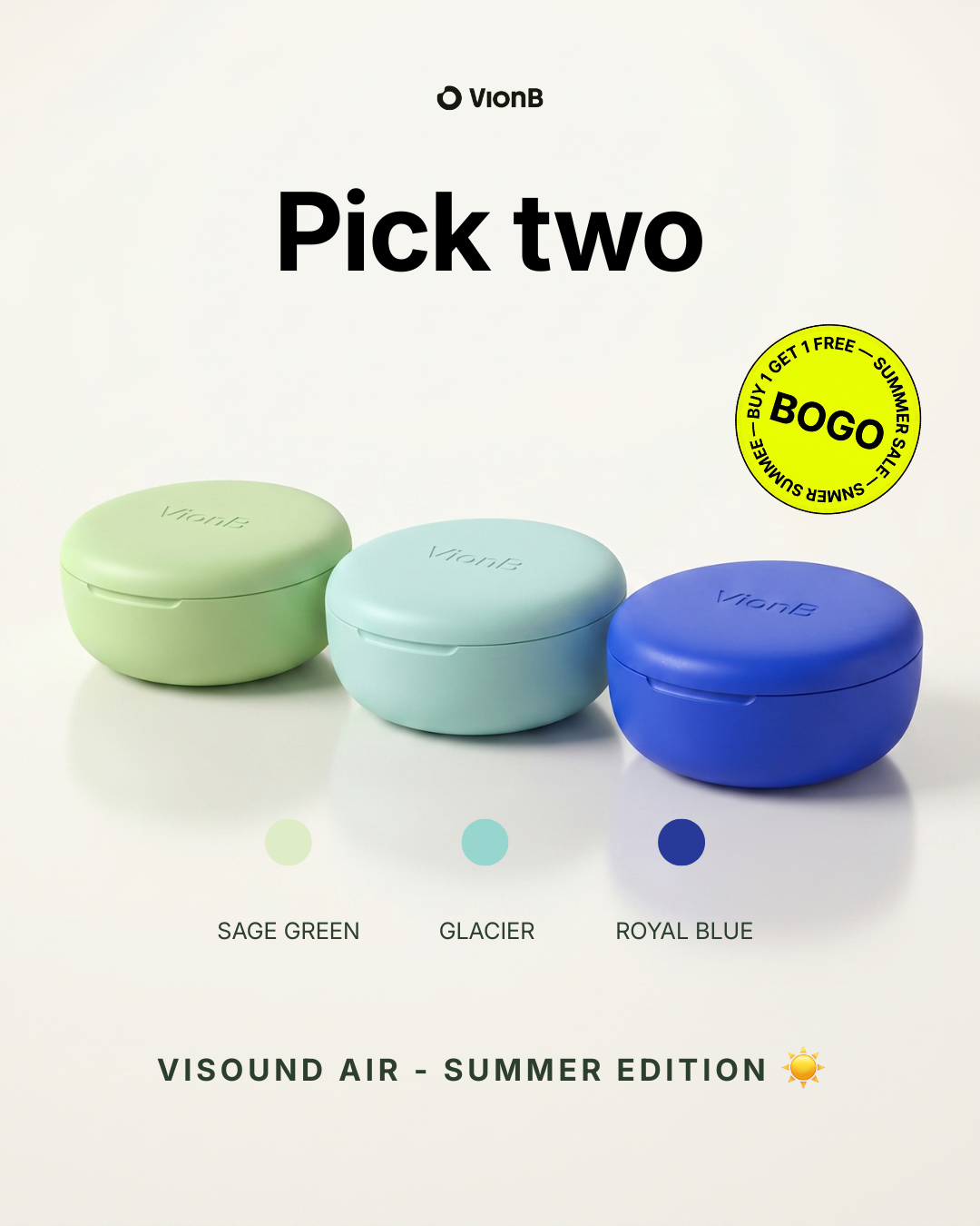 VionB Facebook ad: Summer-ready earbuds that actually fit.