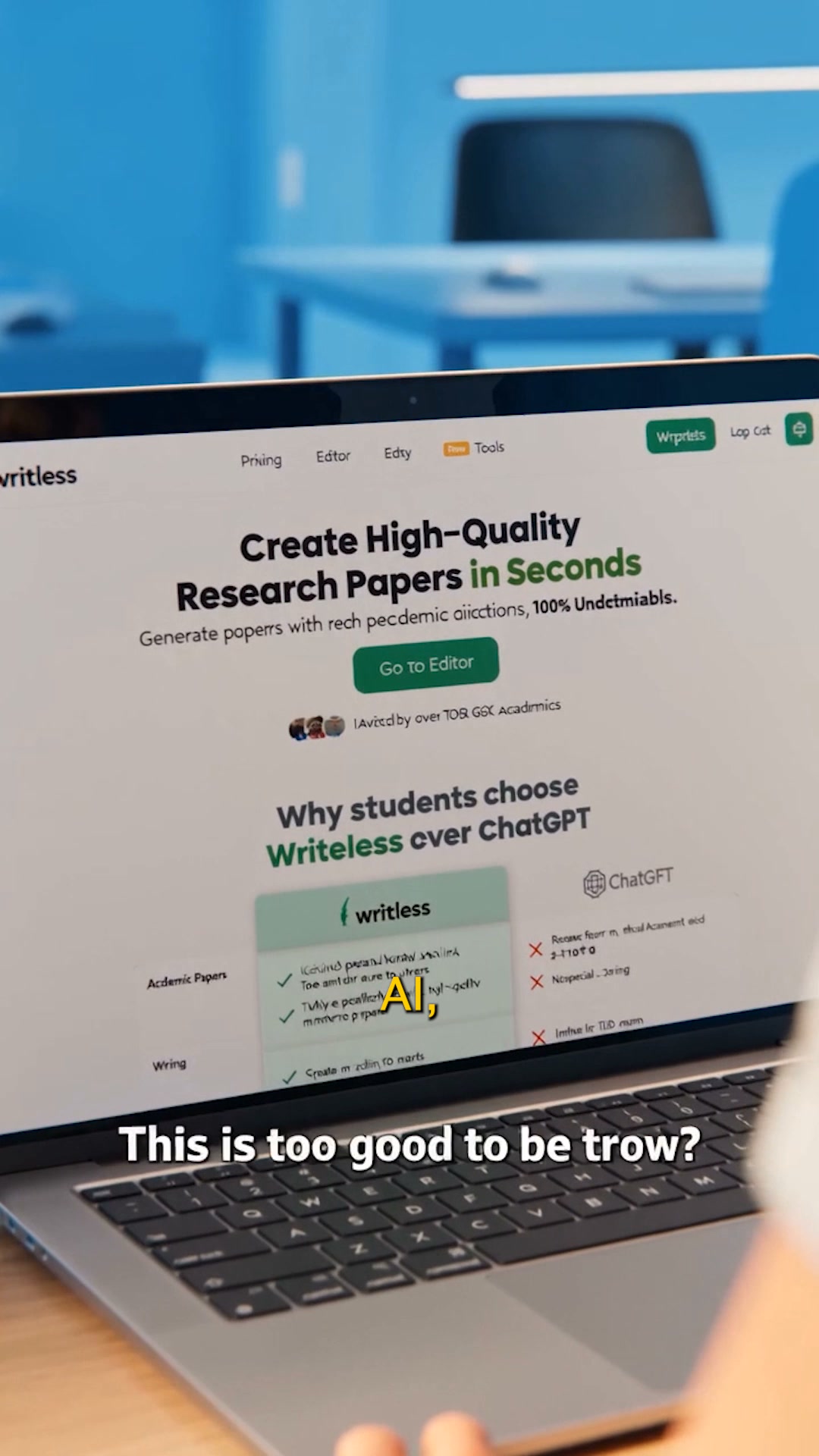 Writeless AI Facebook ad: Write Fast, Generate 20+ Pages Easily!