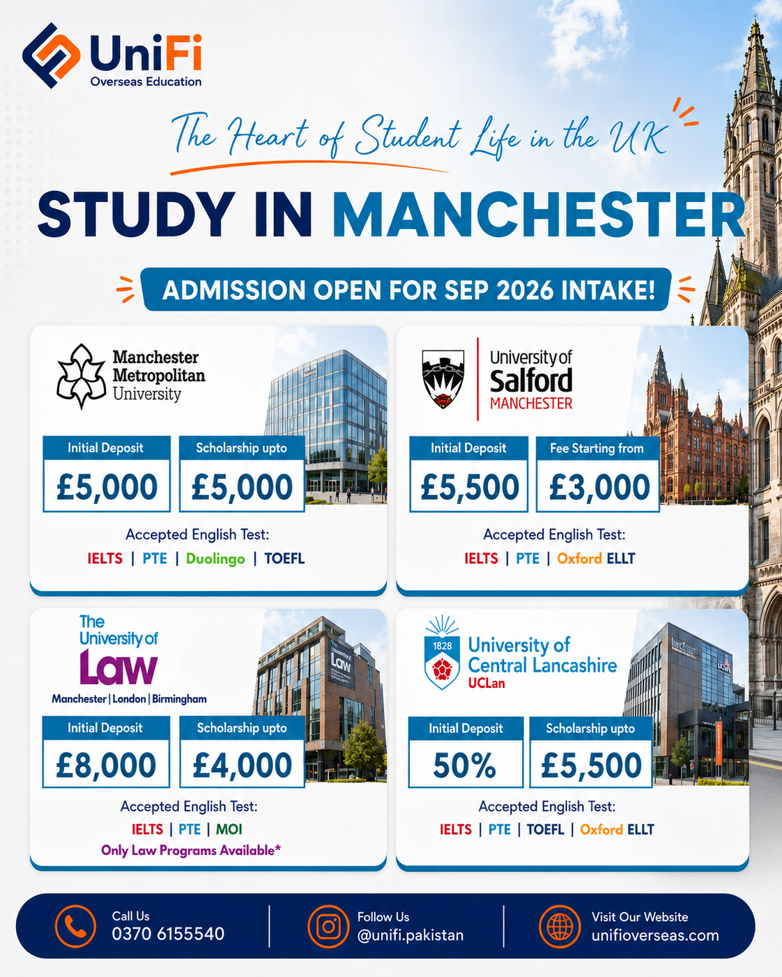 UniFi Overseas Education Facebook ad: Study in Manchester, Apply Now