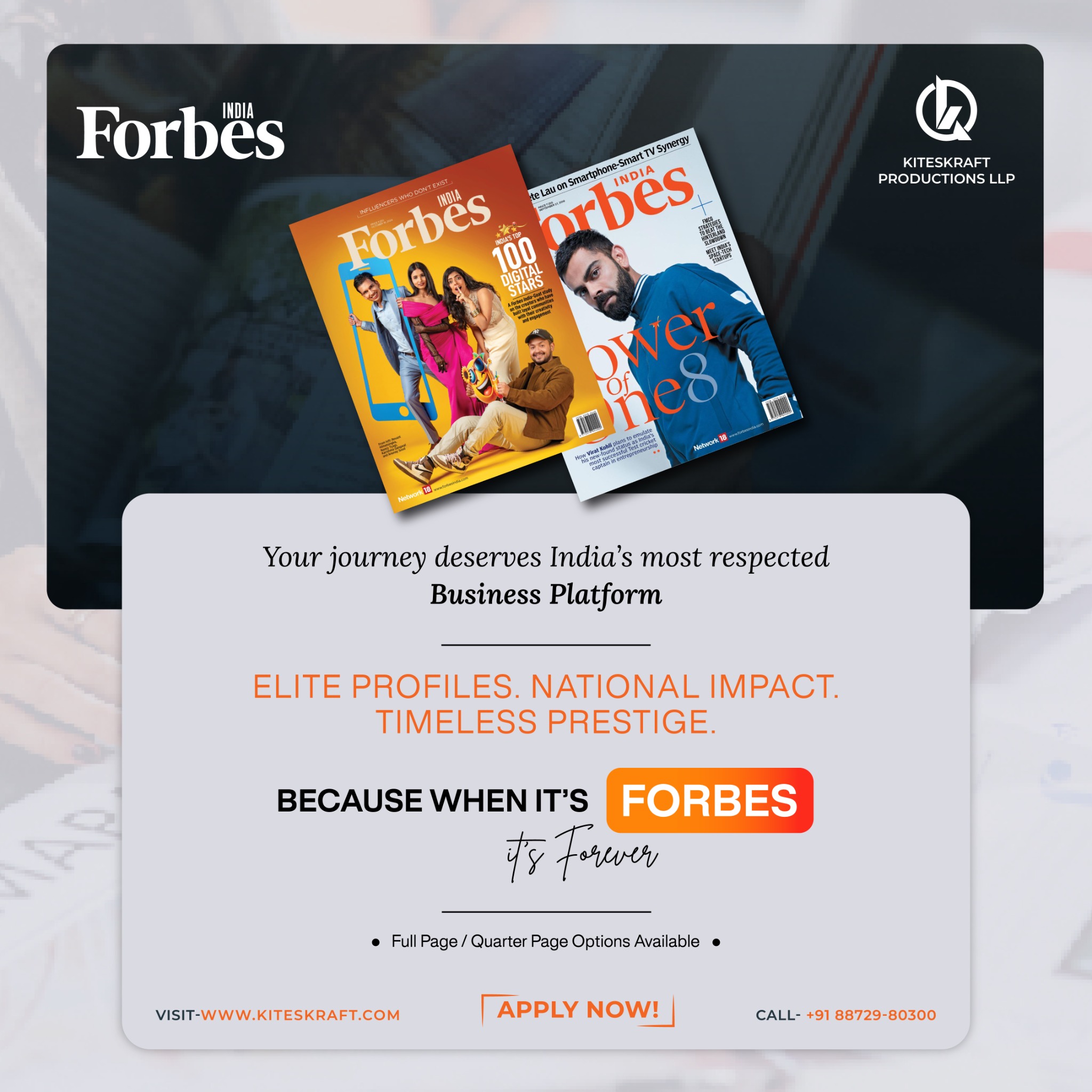 Kiteskraft Productions LLP Facebook ad: Get Featured on National Media