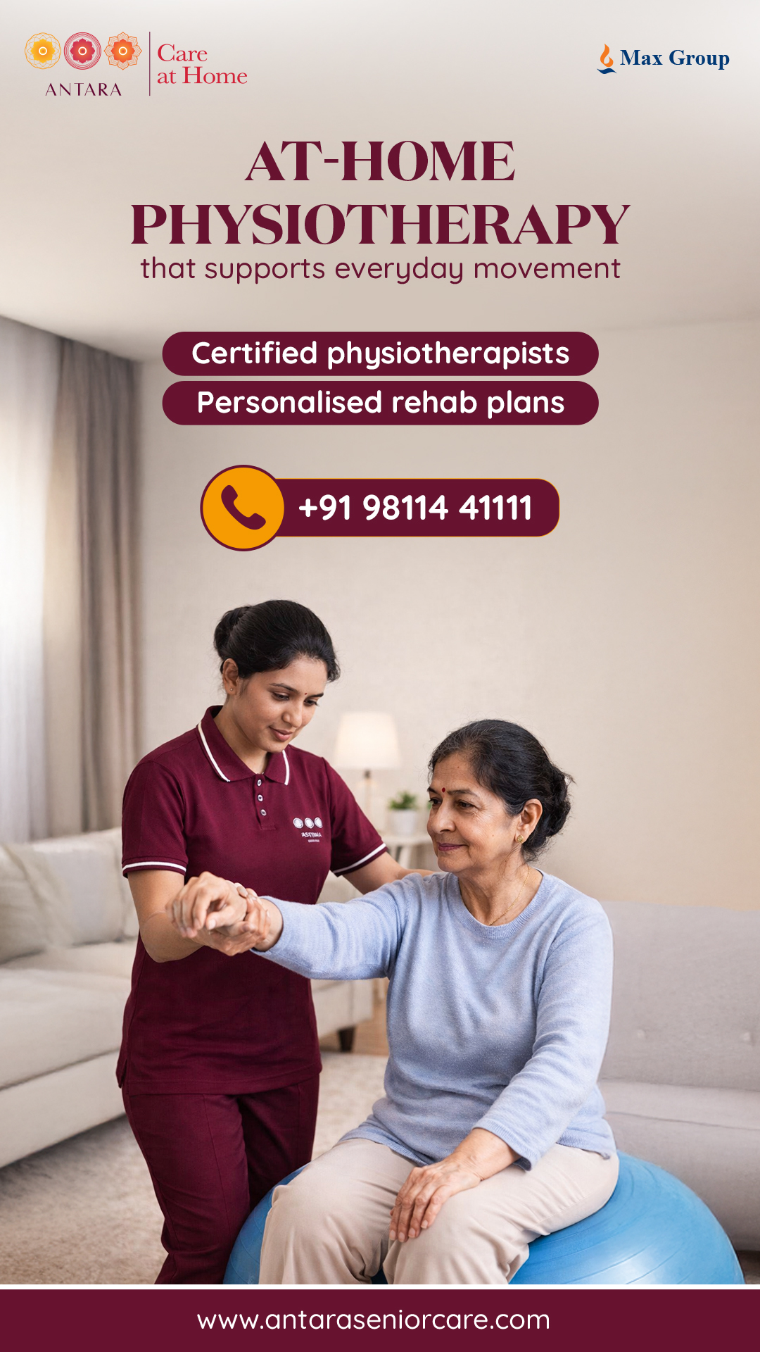 Antara Senior Care Facebook ad: Expert Physiotherapy at Home in Chennai