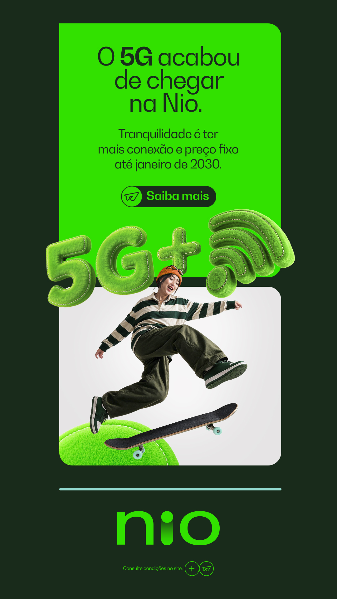Nio Facebook ad: Sabe quem acabou de chegar na Nio? O 5G.