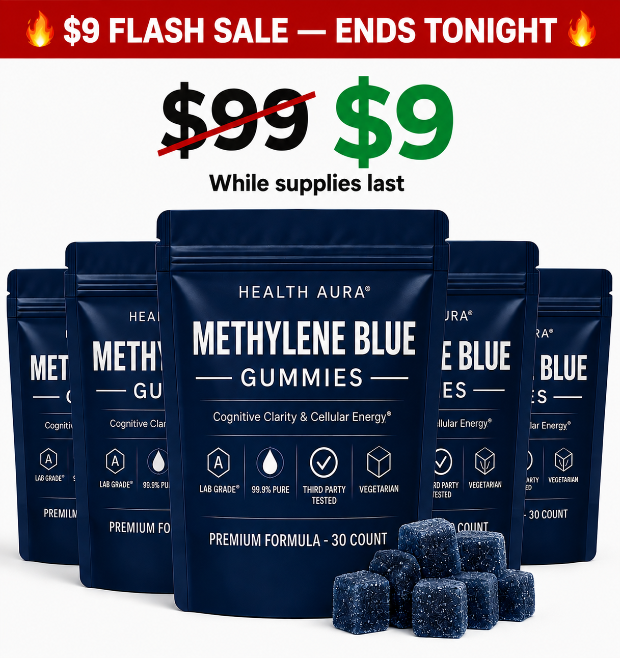 The Pain-Free Aging Report Facebook ad: I tell my patients to try methylene blue gummies every…