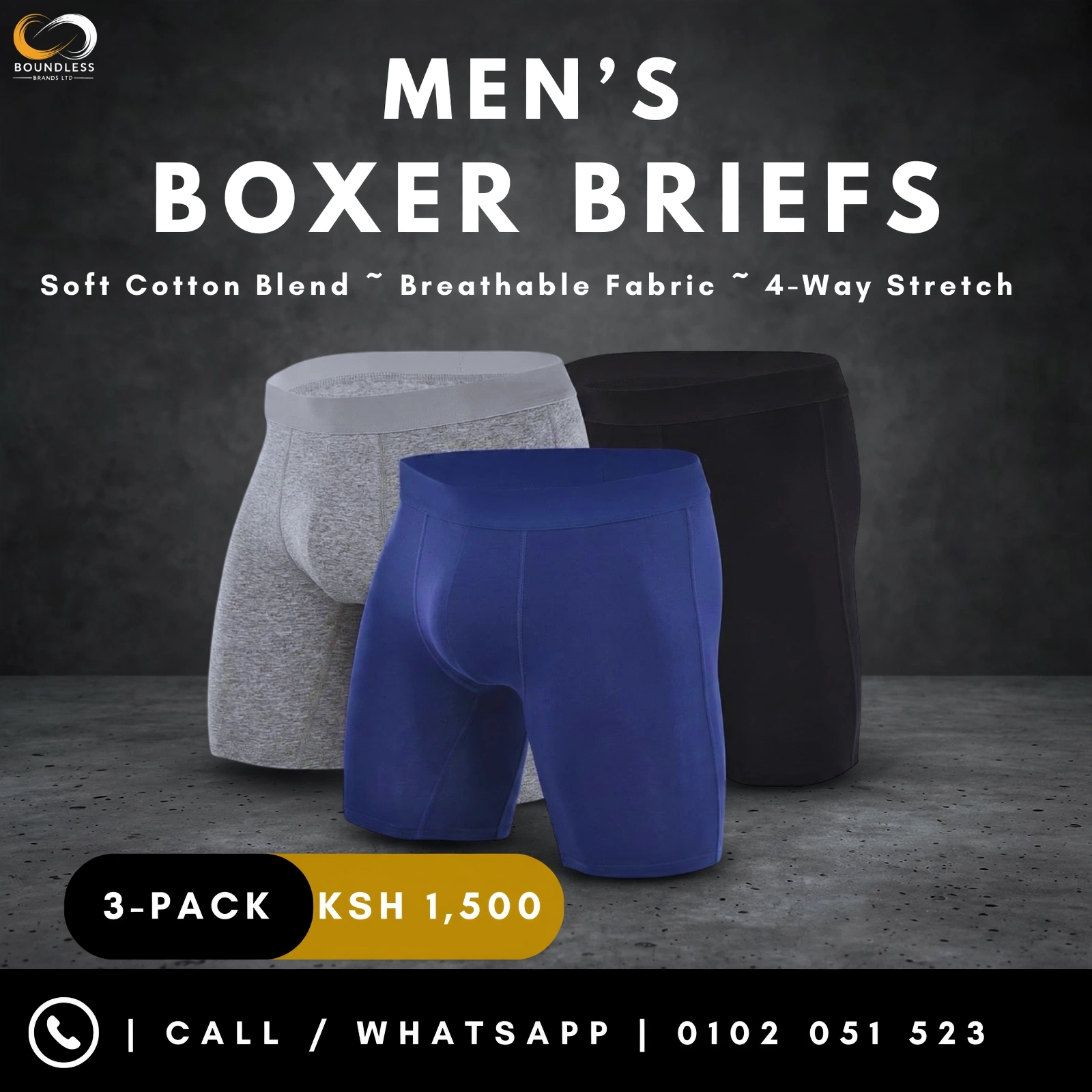Boundless Brands Facebook ad: 3-PACK MEN'S BOXERS - KSH 1,500