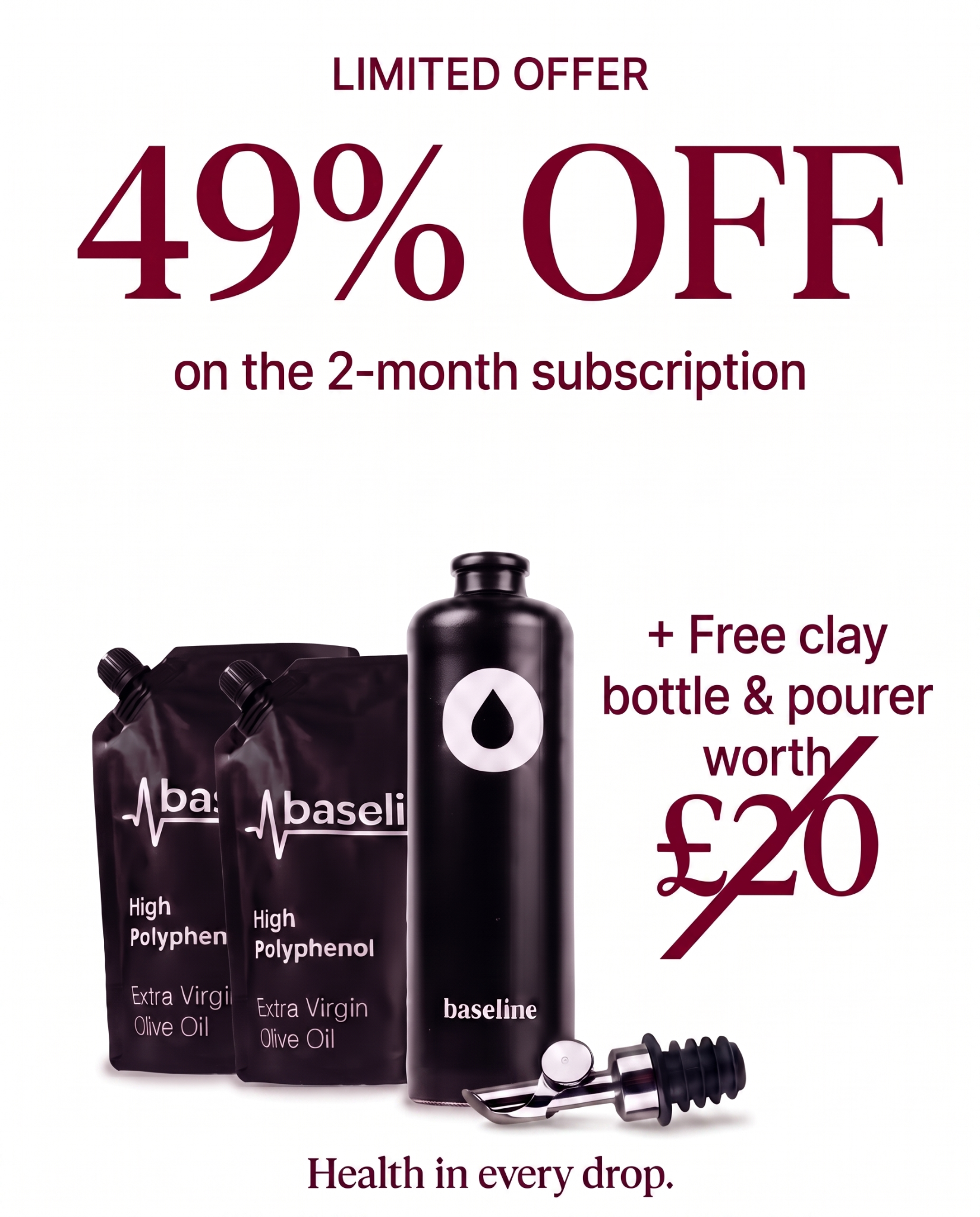 Use Baseline Facebook ad: Premium Olive Oil, 49% Off