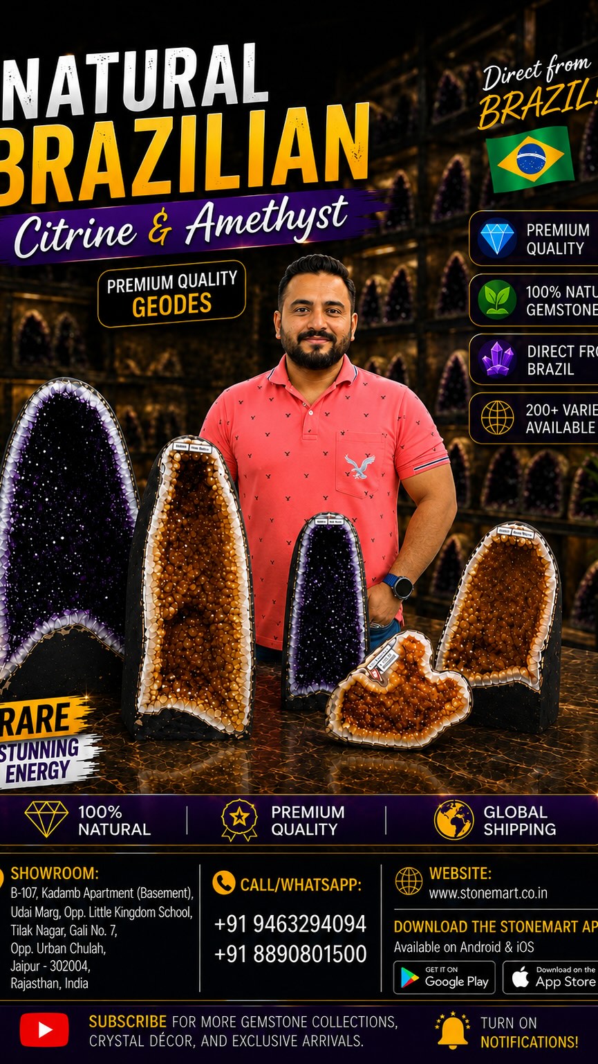 STONE MART Facebook ad: NATURAL BRAZILIAN CITRINE & AMETHYST GEODES