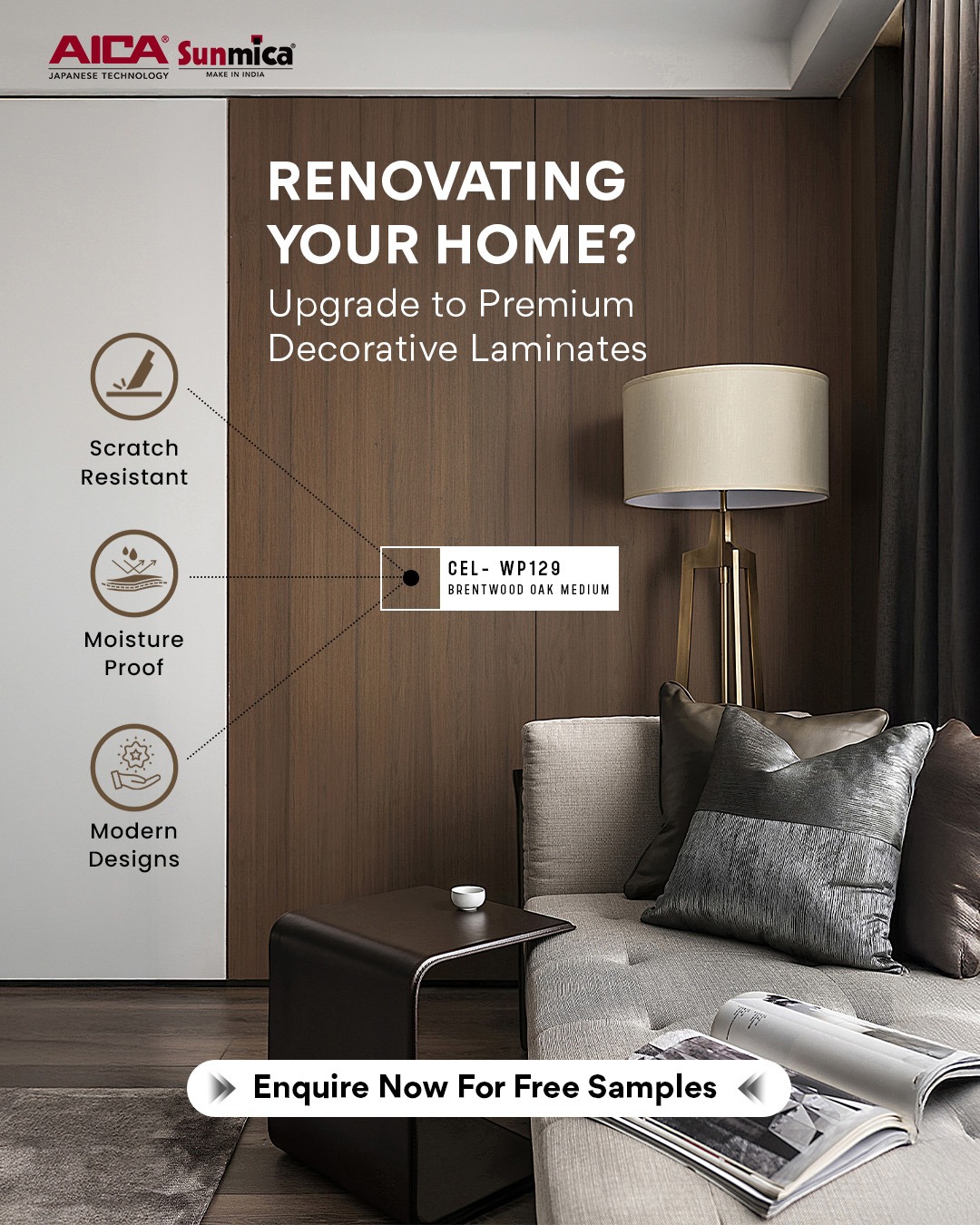 Aicasunmica Facebook ad: Premium Laminates for Home Renovation