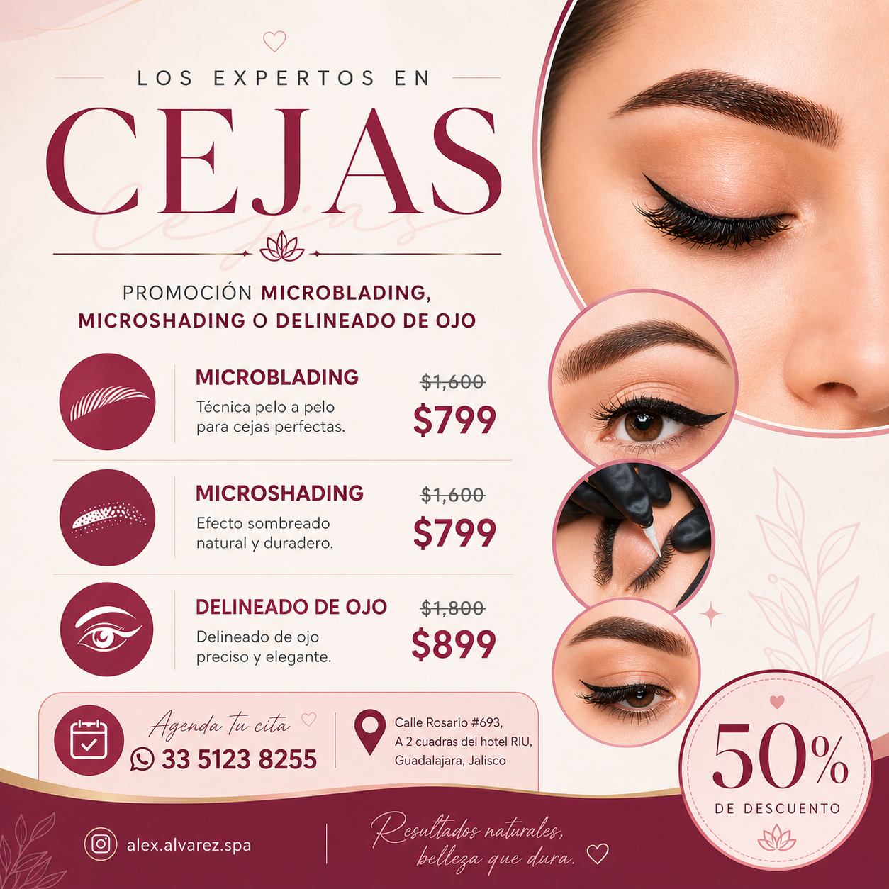 Alex Álvarez Microblading & Spa Facebook ad: 50% Descuento