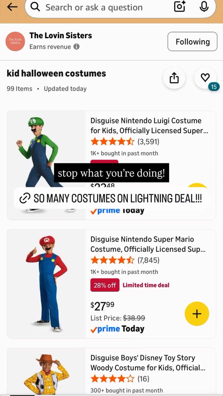 The Lovin Sisters Facebook ad: Amazon Halloween Costume Lightning Deals