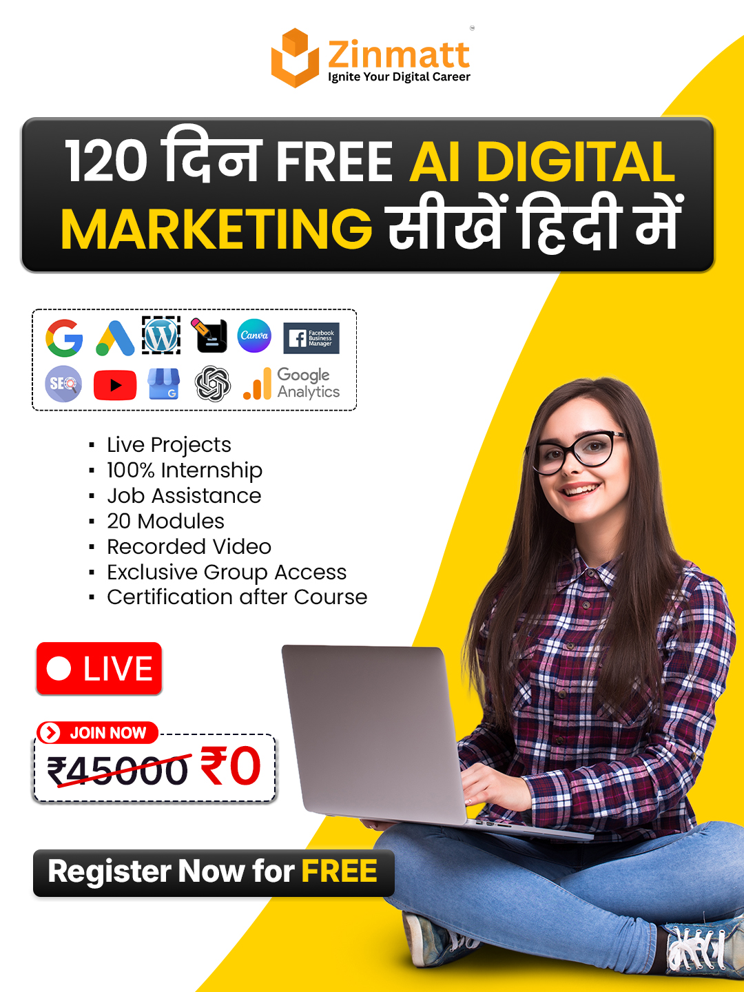 Zinmatt Private Limited Facebook ad: Live, Interactive Practical Classes