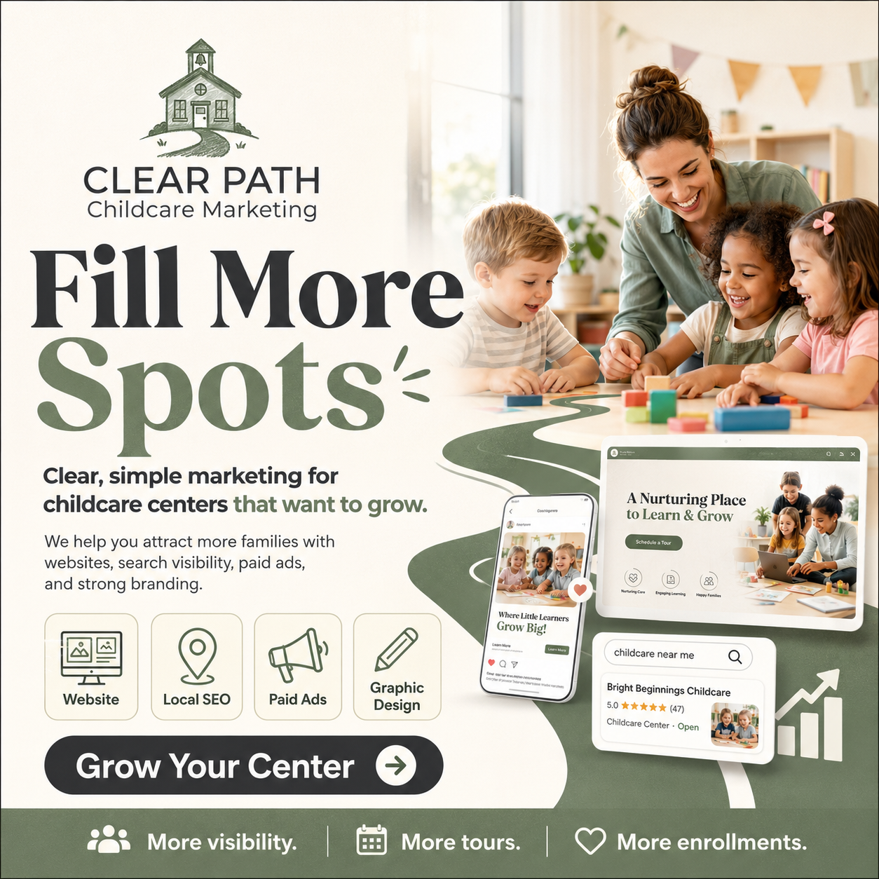 Clear Path Childcare Marketing Facebook ad: Grow Your Enrollment
