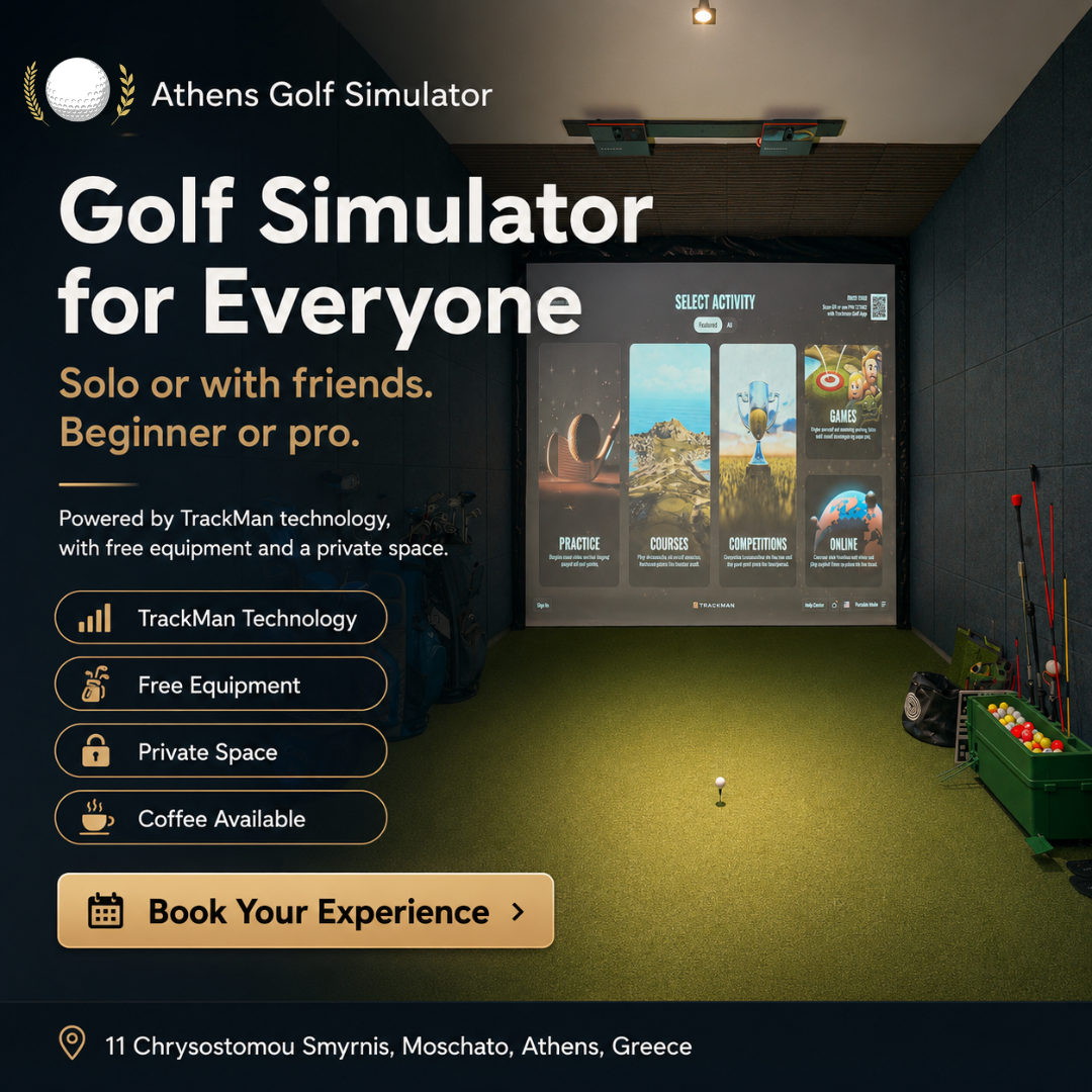 Athens Golf Simulator Facebook ad: Something Different in Athens