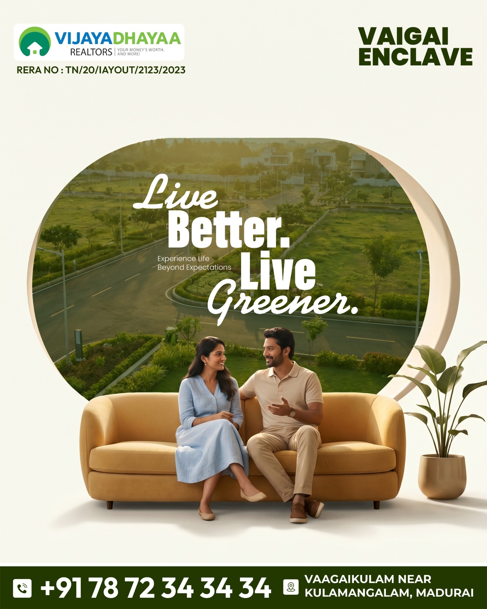 VijayaDhaya Facebook ad: Live Better, Invest Smarter at Vaigai Enclave!