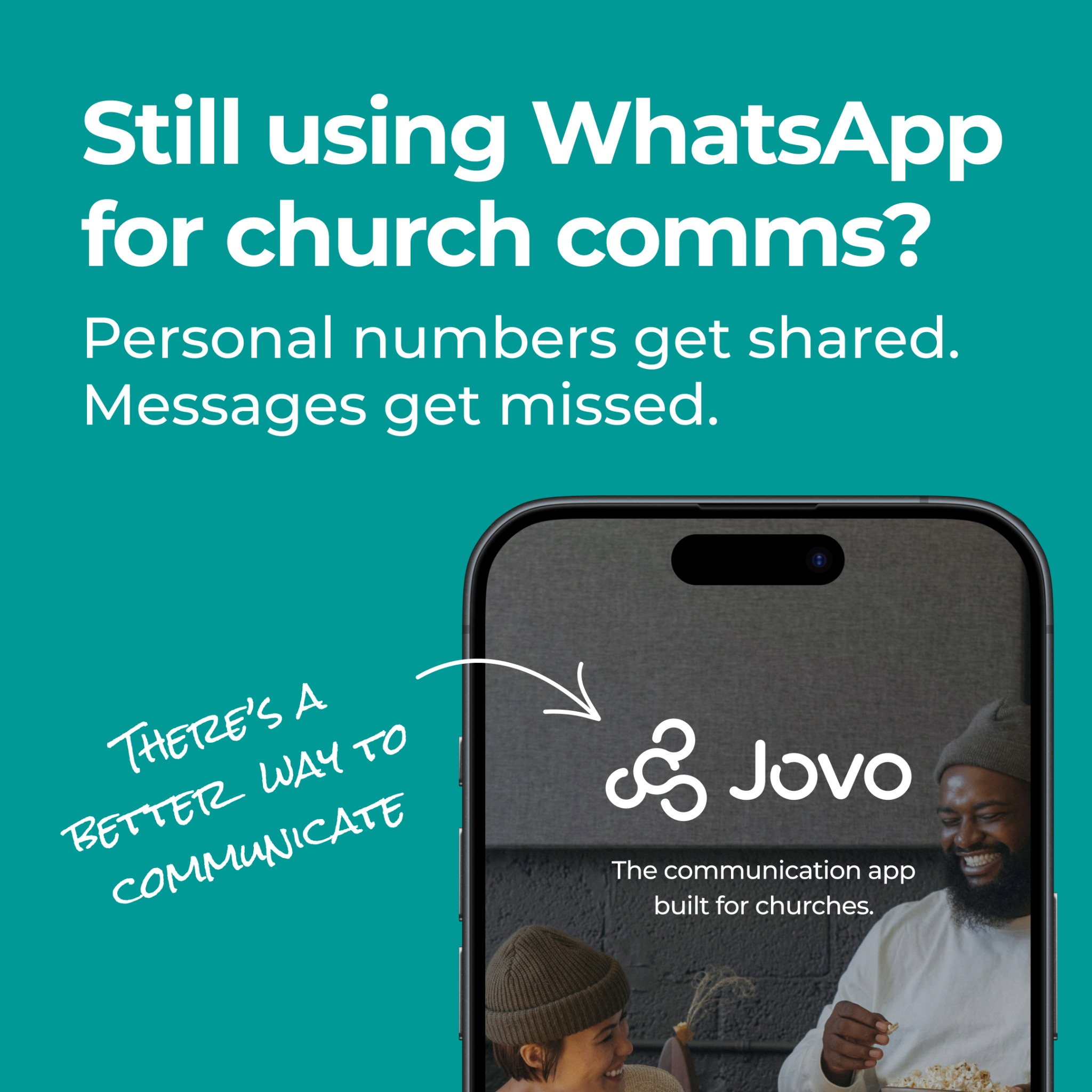 Jovo Facebook ad: Still relying on WhatsApp to keep your church…