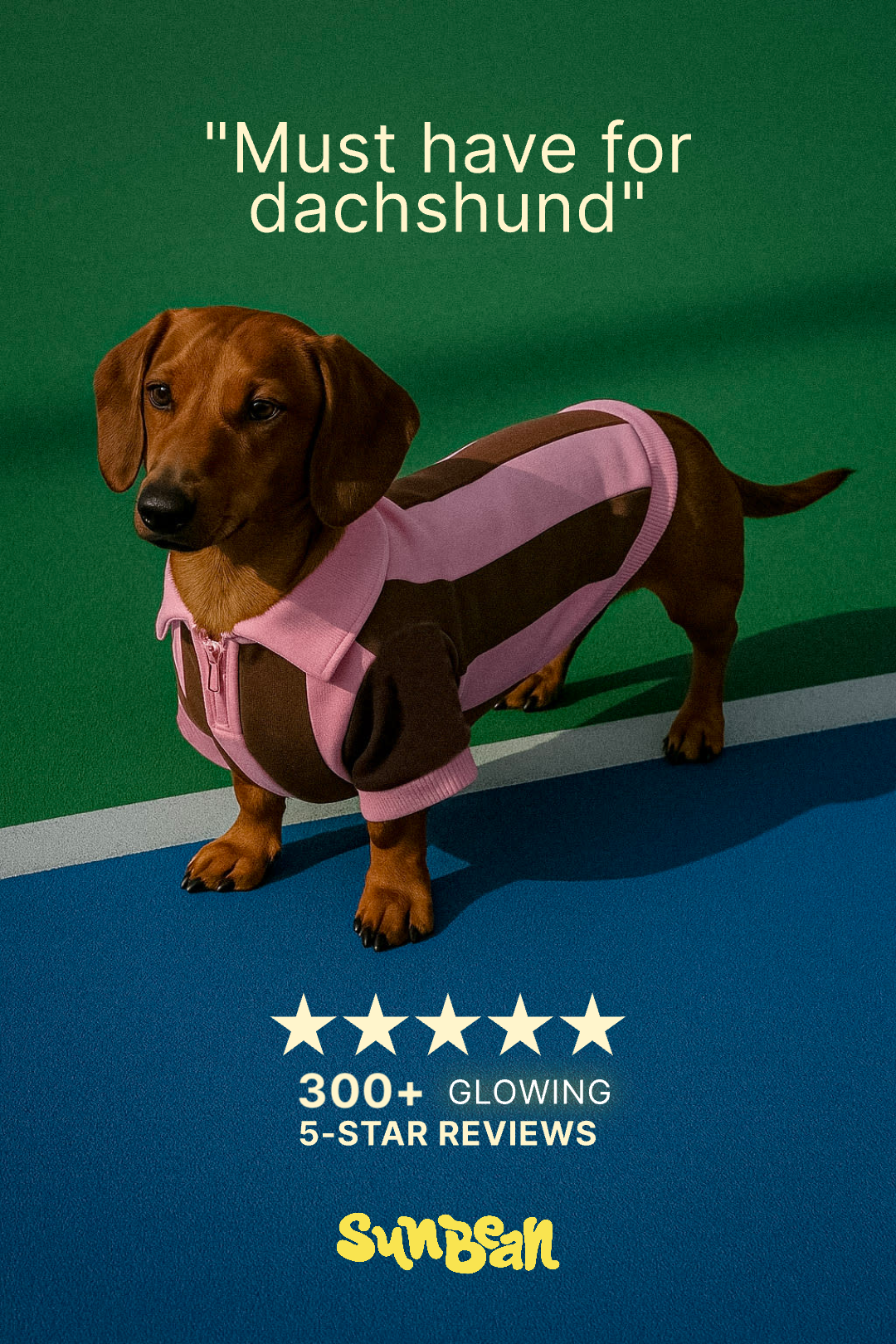 Sunbean.co Facebook ad: Designed for Dachshunds, by a Dachshund mom.