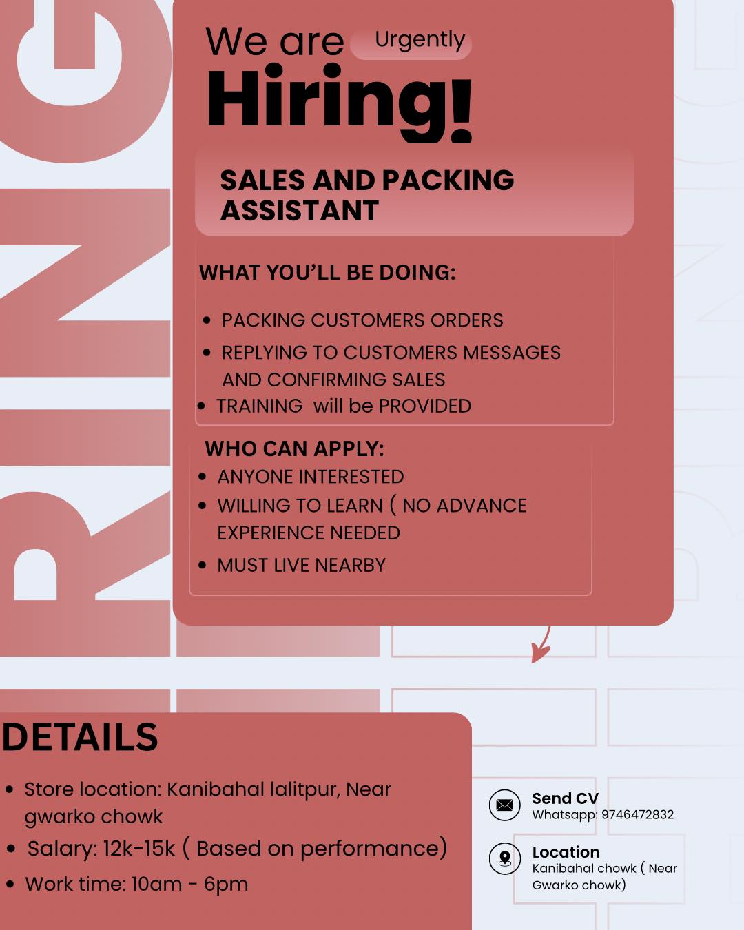 De Blaze Facebook ad: Send us Your CV at: 9746472832