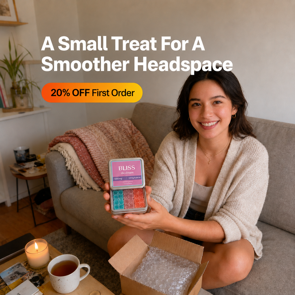 Really Good Blooms Facebook ad: Relaxing Gummies, 20% OFF