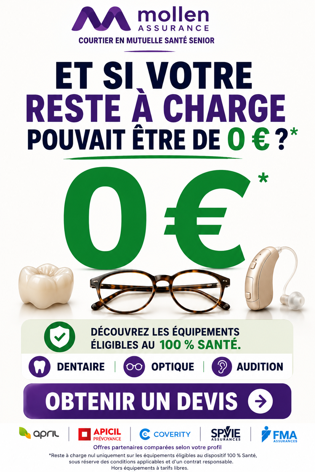 Mollen Assurance Facebook ad: Pouvez-vous bénéficier du reste à charge 0 €?