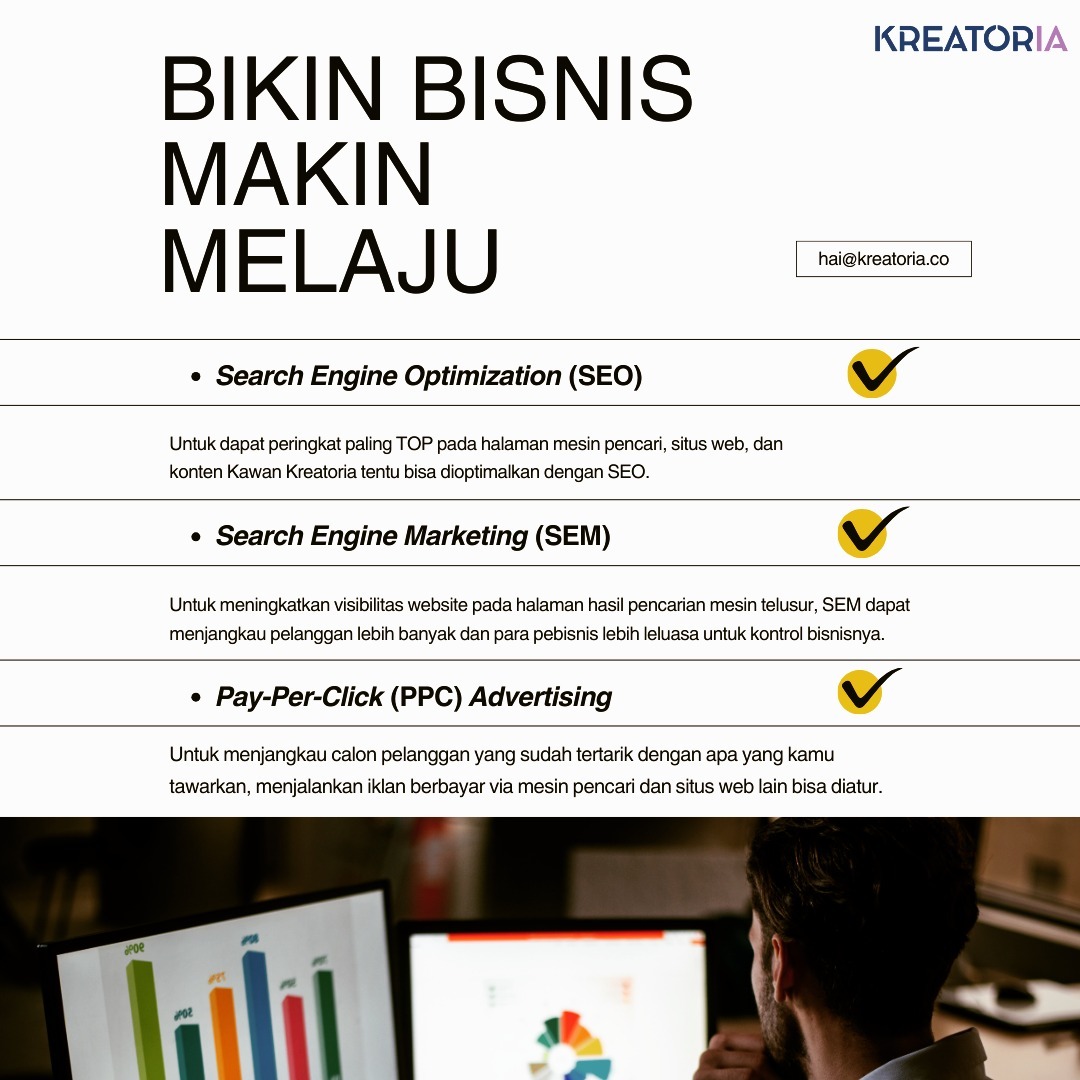 kreatoria.co Facebook ad: Teknik SEO, analisa SEM, sampai digital ads biasanya…