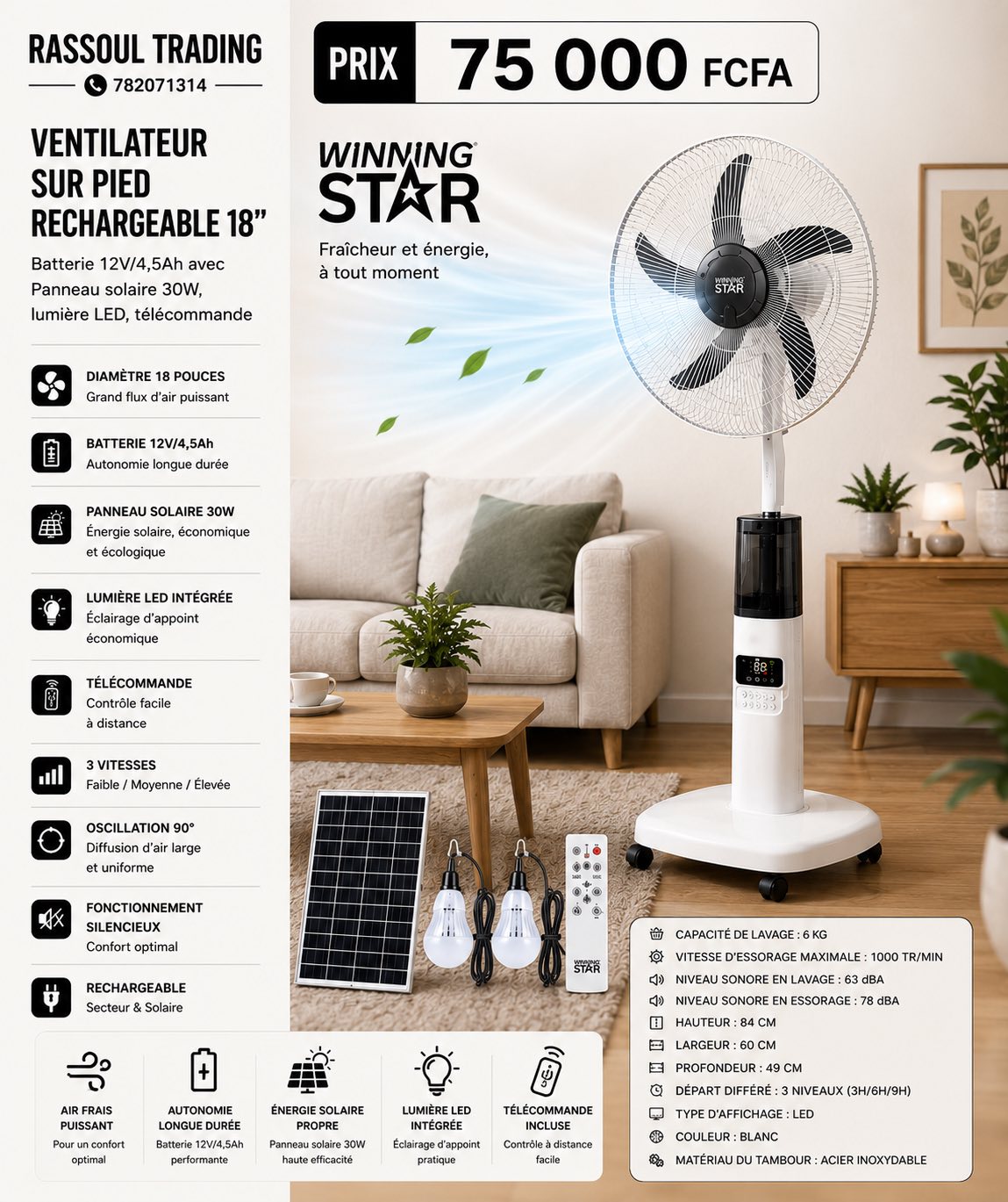 Rassoul Trading Facebook ad: Restez au frais avec notre ventilateur puissant et…