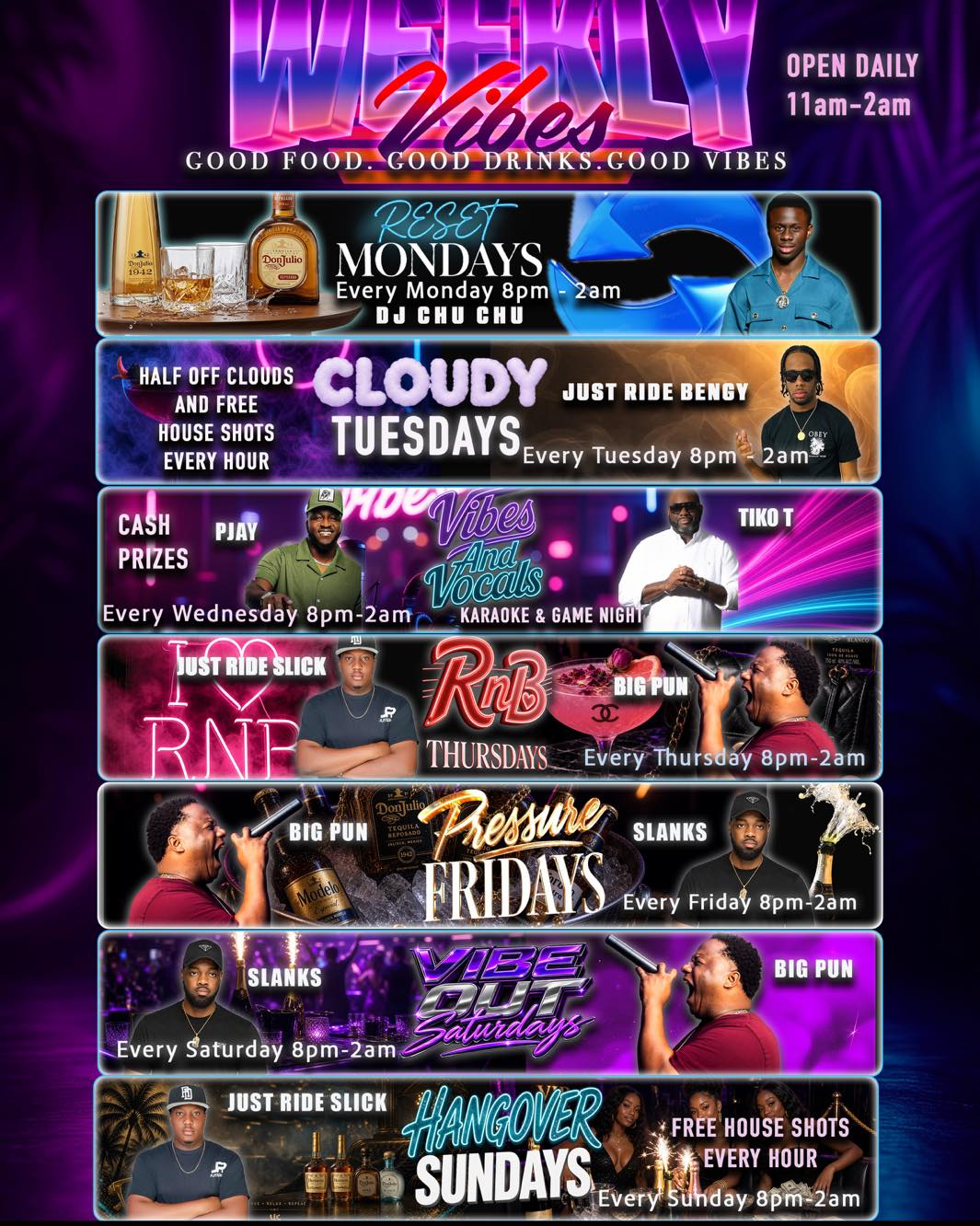 Vibes Lounge Facebook ad: Your week at Vibes Lounge is officially FULLY…