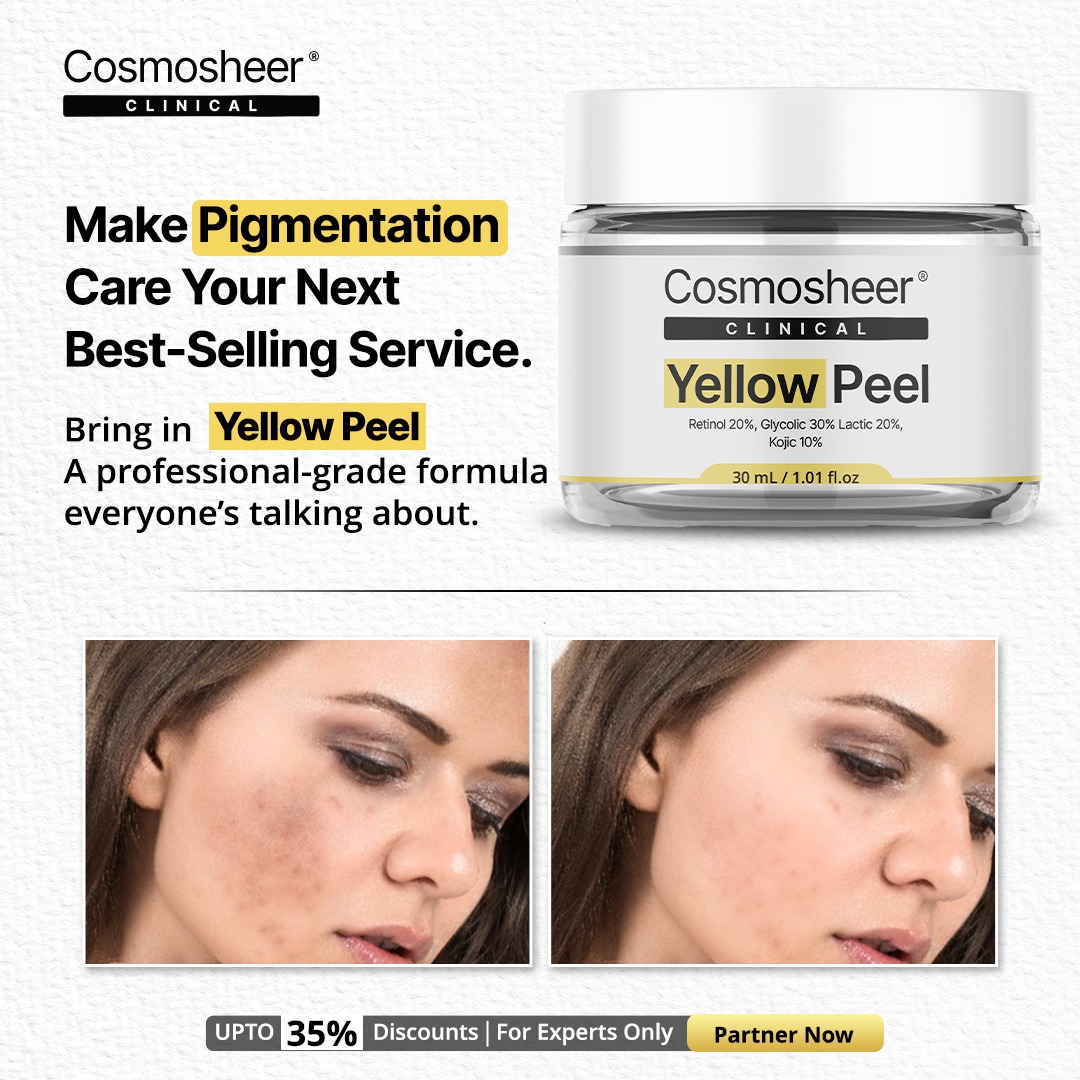 Cosmosheer Facebook ad: Yellow Peel: The Hyperpigmentation Solution Doctors Trust