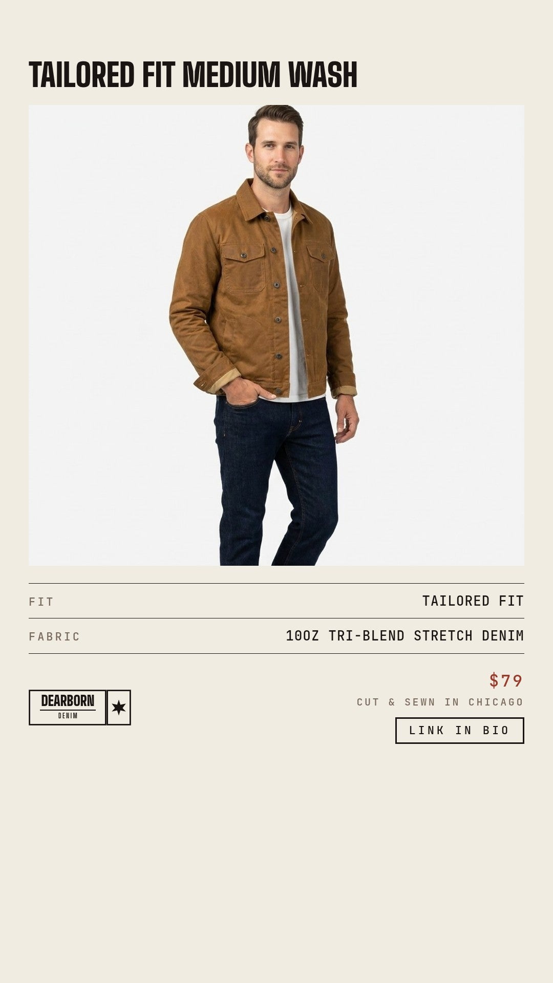 Dearborn Denim & Apparel Facebook ad: Made in Chicago. $79.