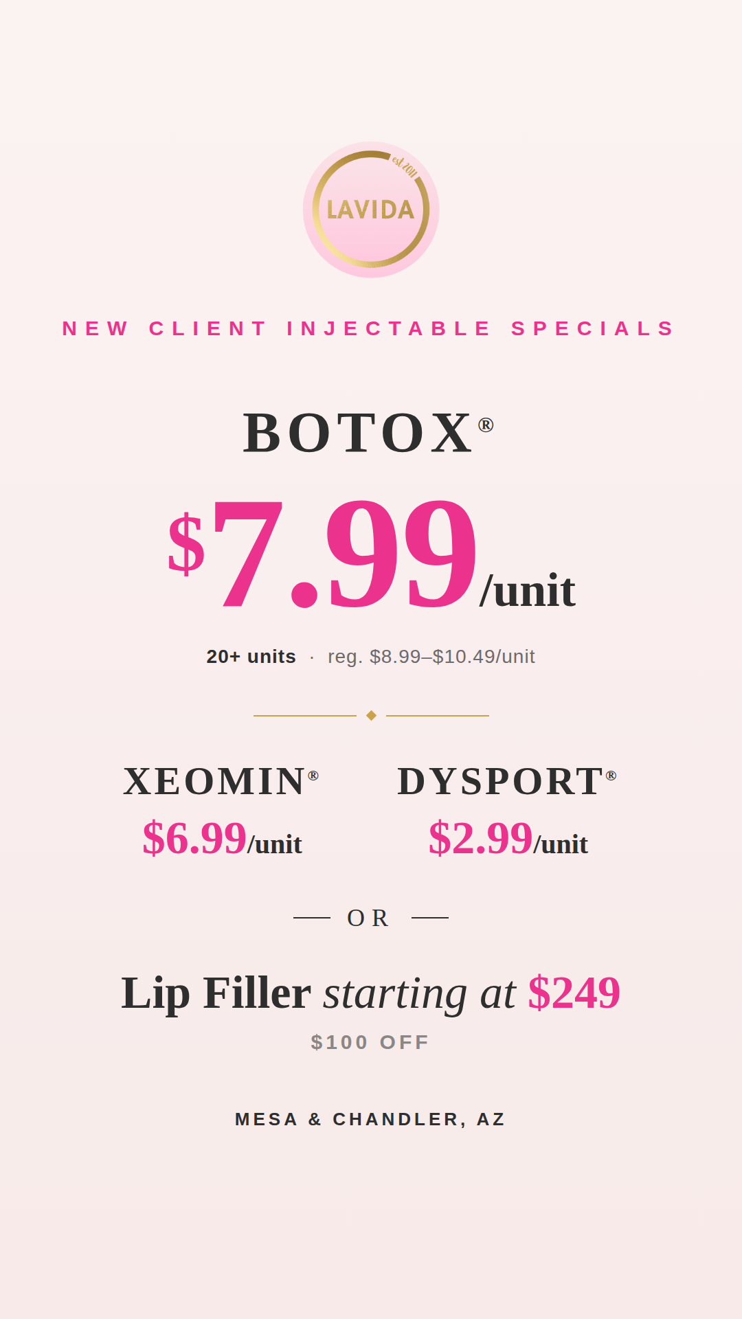 LaVida Med Spa Facebook ad from Jul 30, 2026