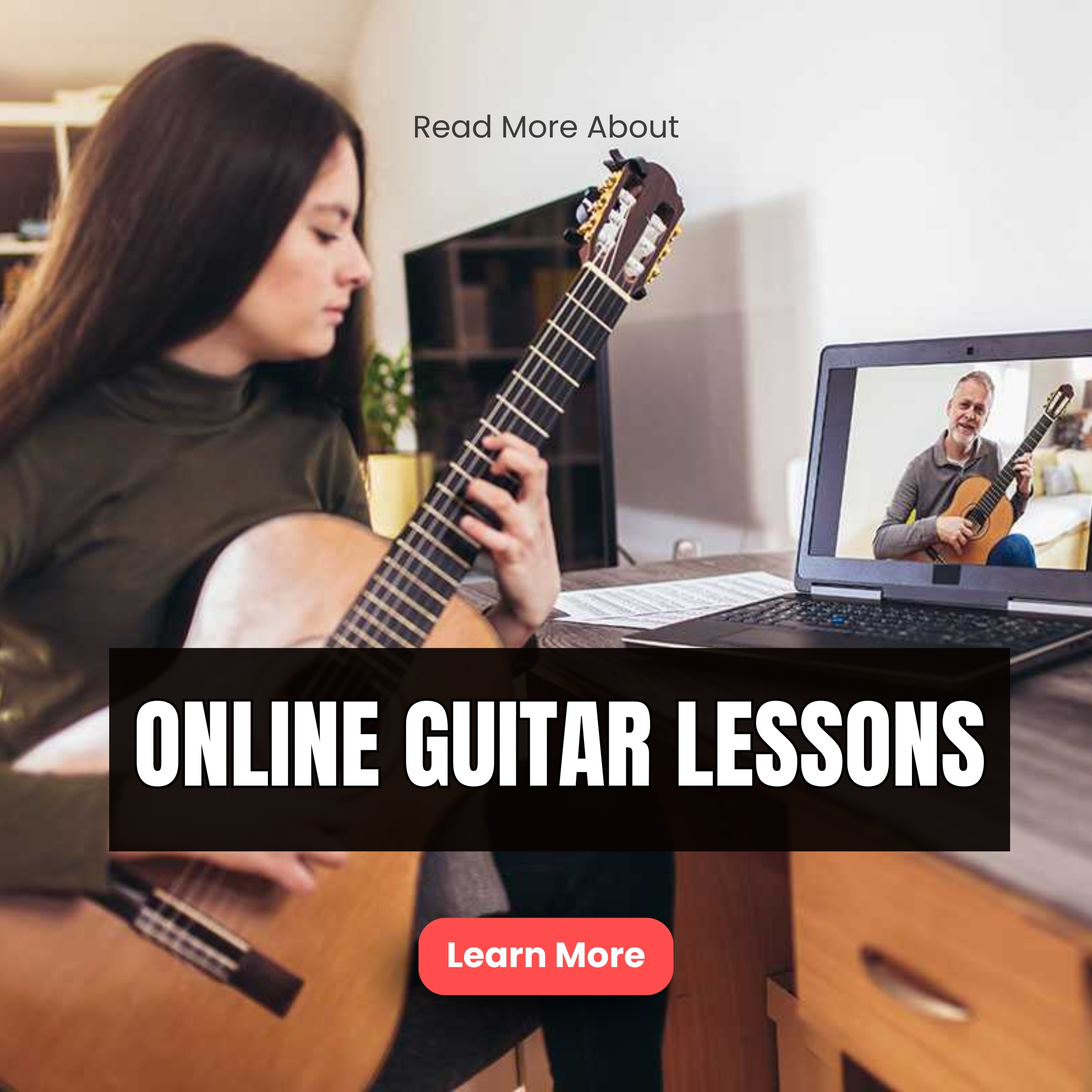 Elevate Your Body Facebook ad: Learn more about ONLINE GUITAR LESSONS