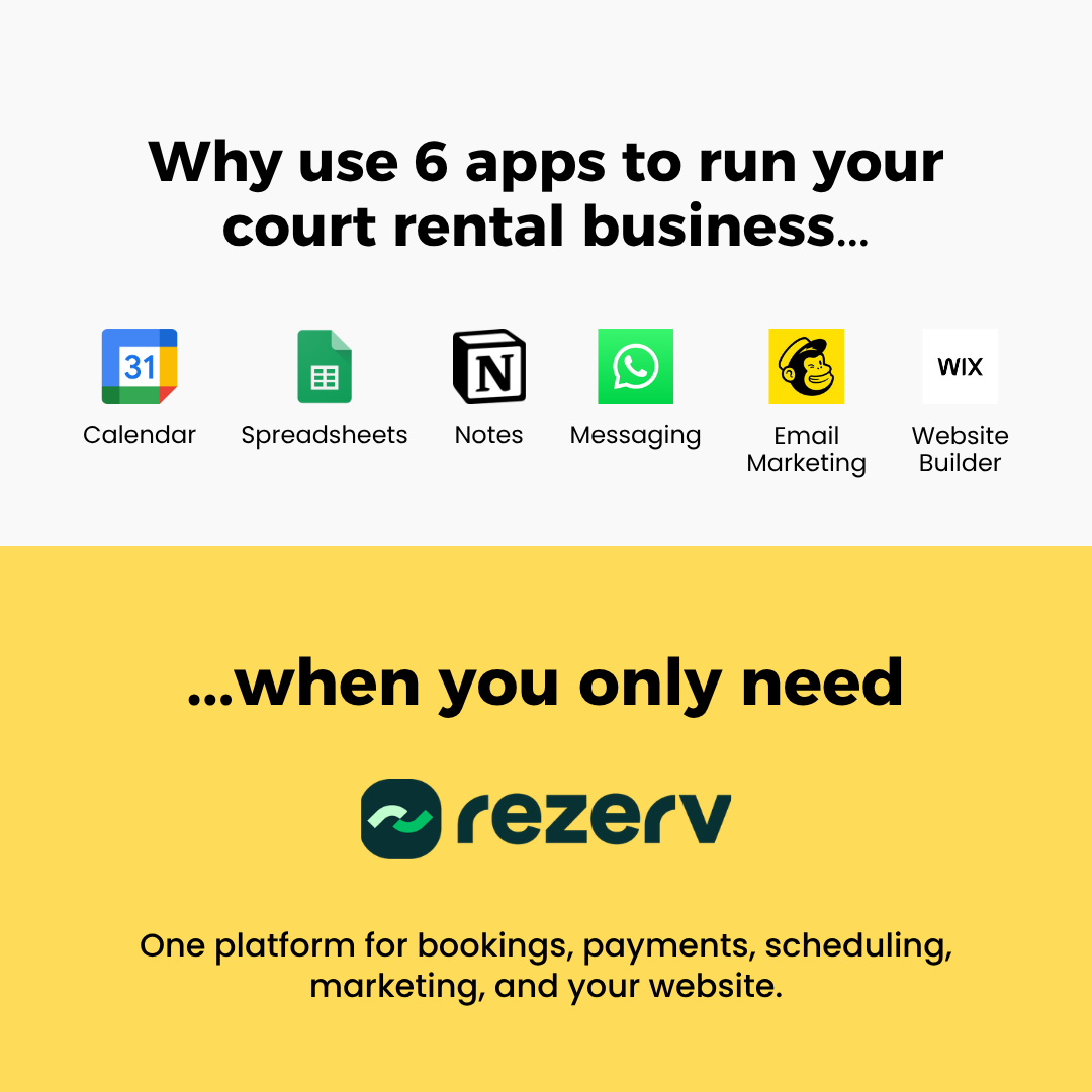 Rezerv Facebook ad: Launch Your Zero Admin Court Rentals in 24 Hours