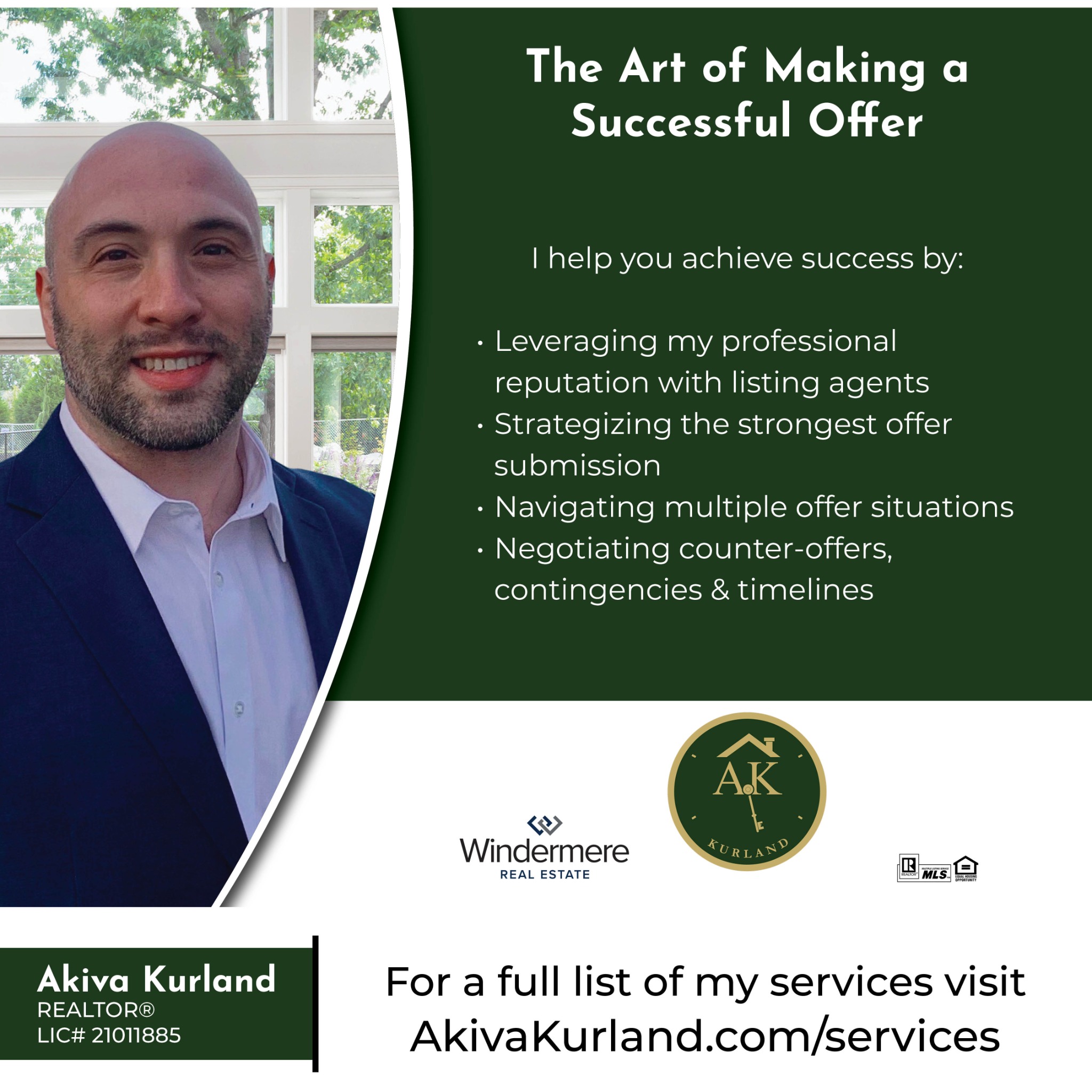 Kurland Real Estate- Windermere Real Estate Co. Facebook ad: Message or Call (206) 841-9711