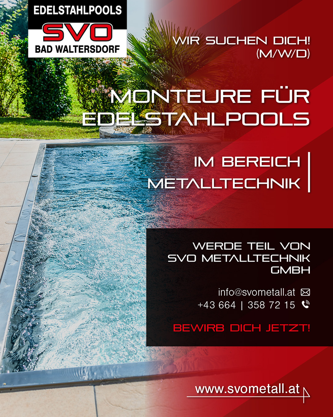 SVO Metalltechnik GmbH Facebook ad: Monteure für Edelstahlpools gesucht!