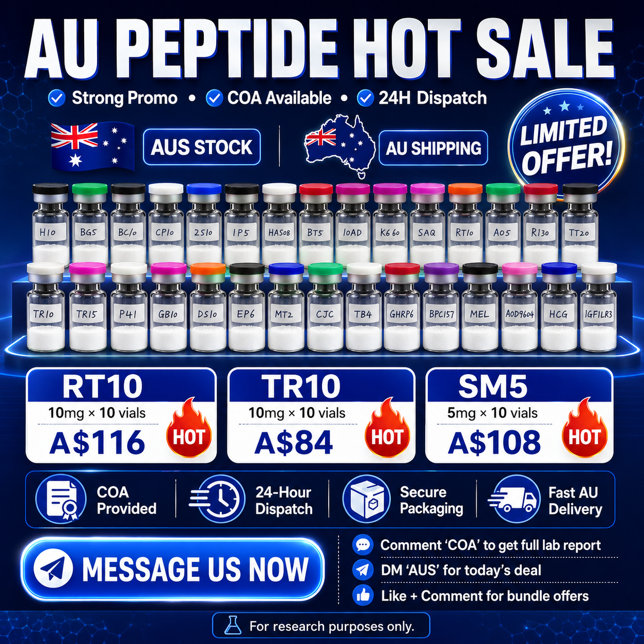 RT World Facebook ad: AU Peptide Hot Sale | Limited Offer Today!