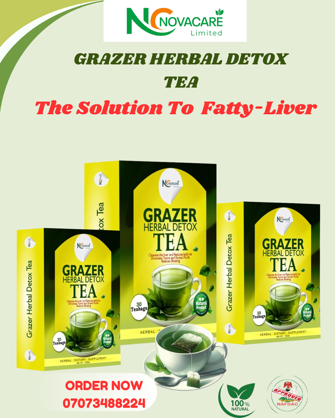 Nova Care Facebook ad: Omo, this tea dey work, click to get yours now.