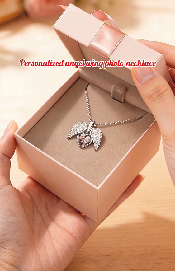 Insgifts Facebook ad: Custom CZ Heart Shape Angel Wing Necklace with Photo…