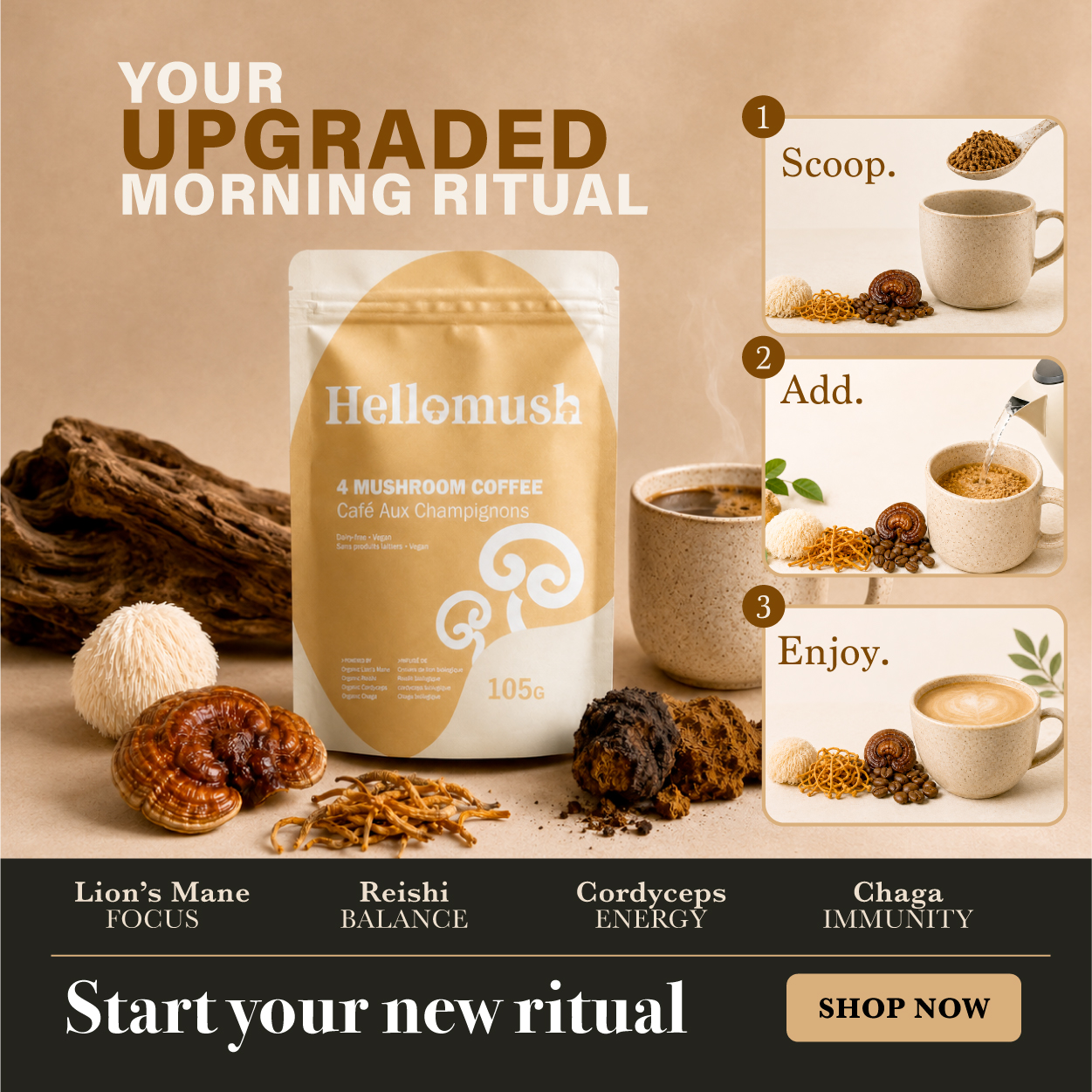 Hellomush Facebook ad: 28 Cups, Just $11.89