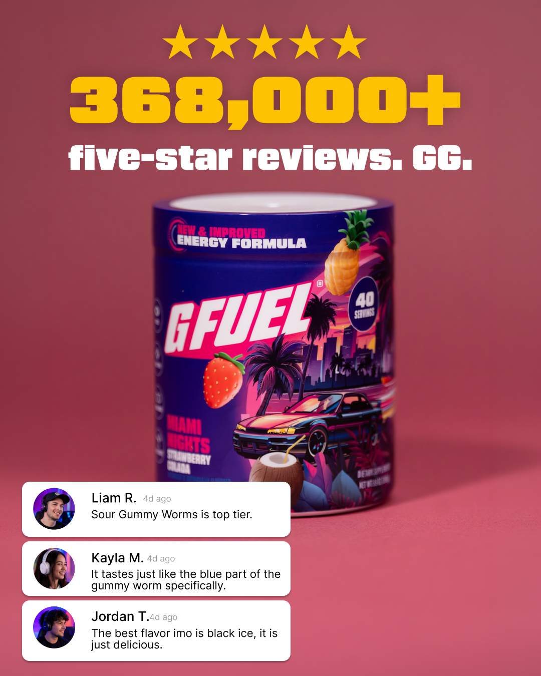 G FUEL Facebook ad: Start Here. Fuel Everything.
