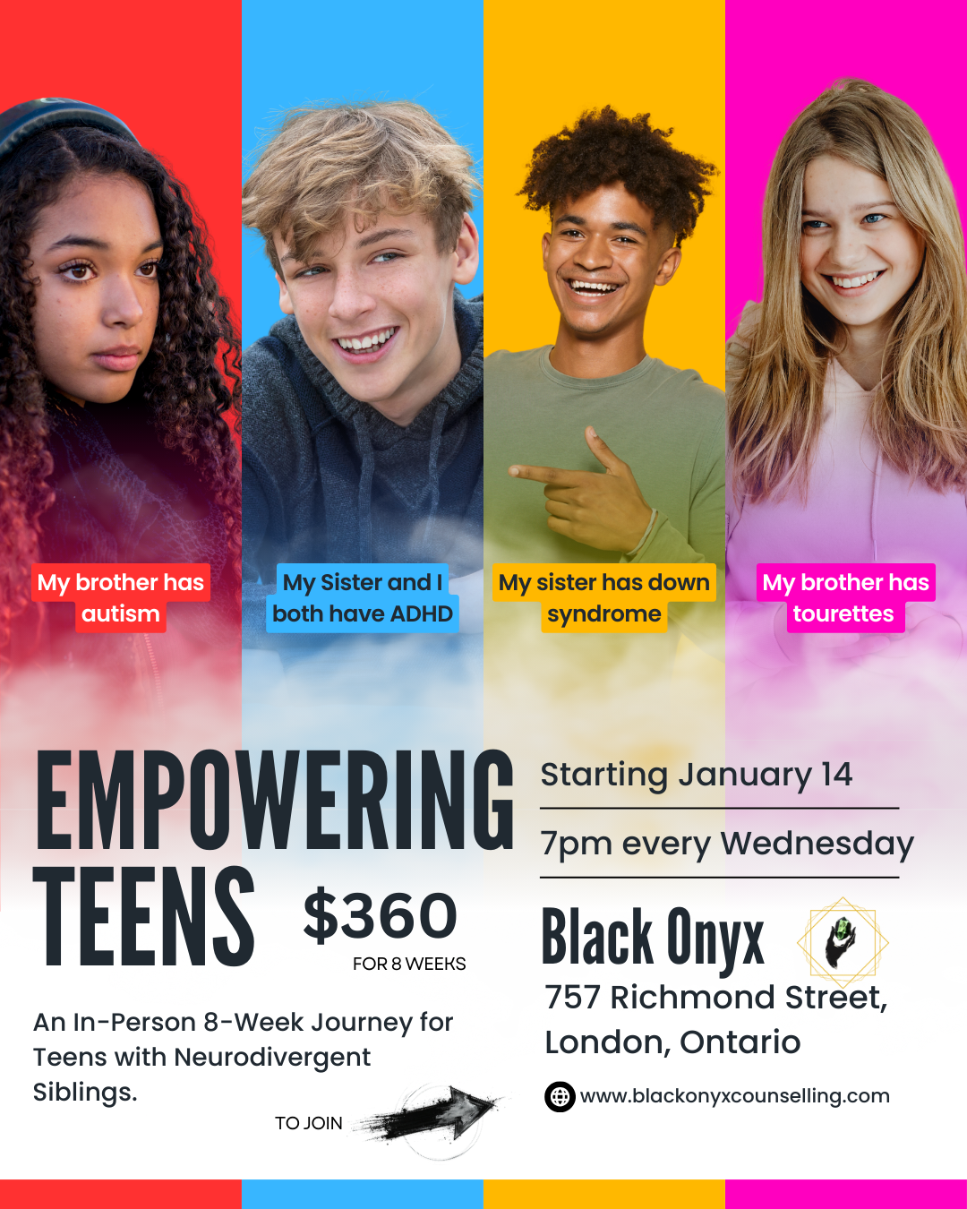 Black Onyx Counselling and Wellness Inc. Facebook ad: Empower Your Teenager