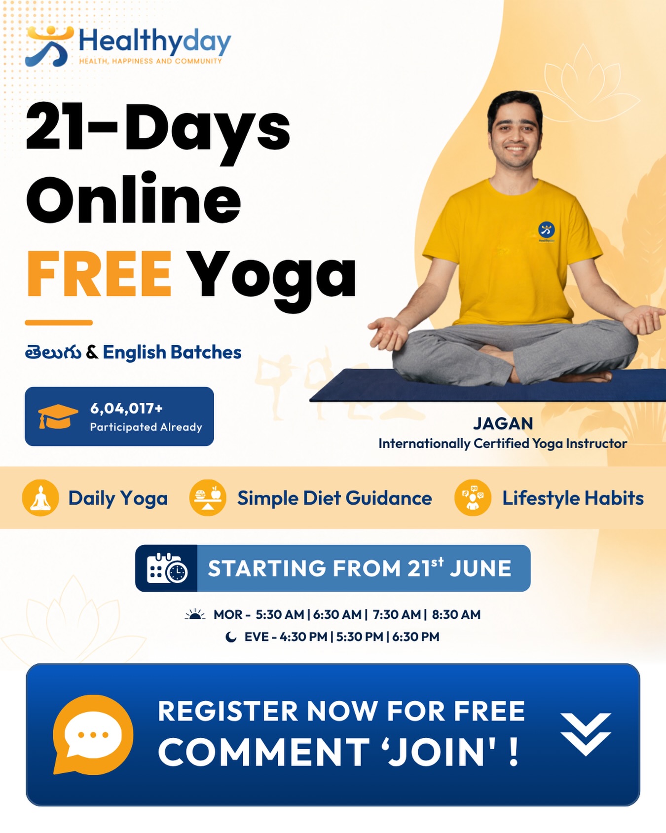 HealthyDay Facebook ad: Join our 21-Day Online Free Yoga Program with…