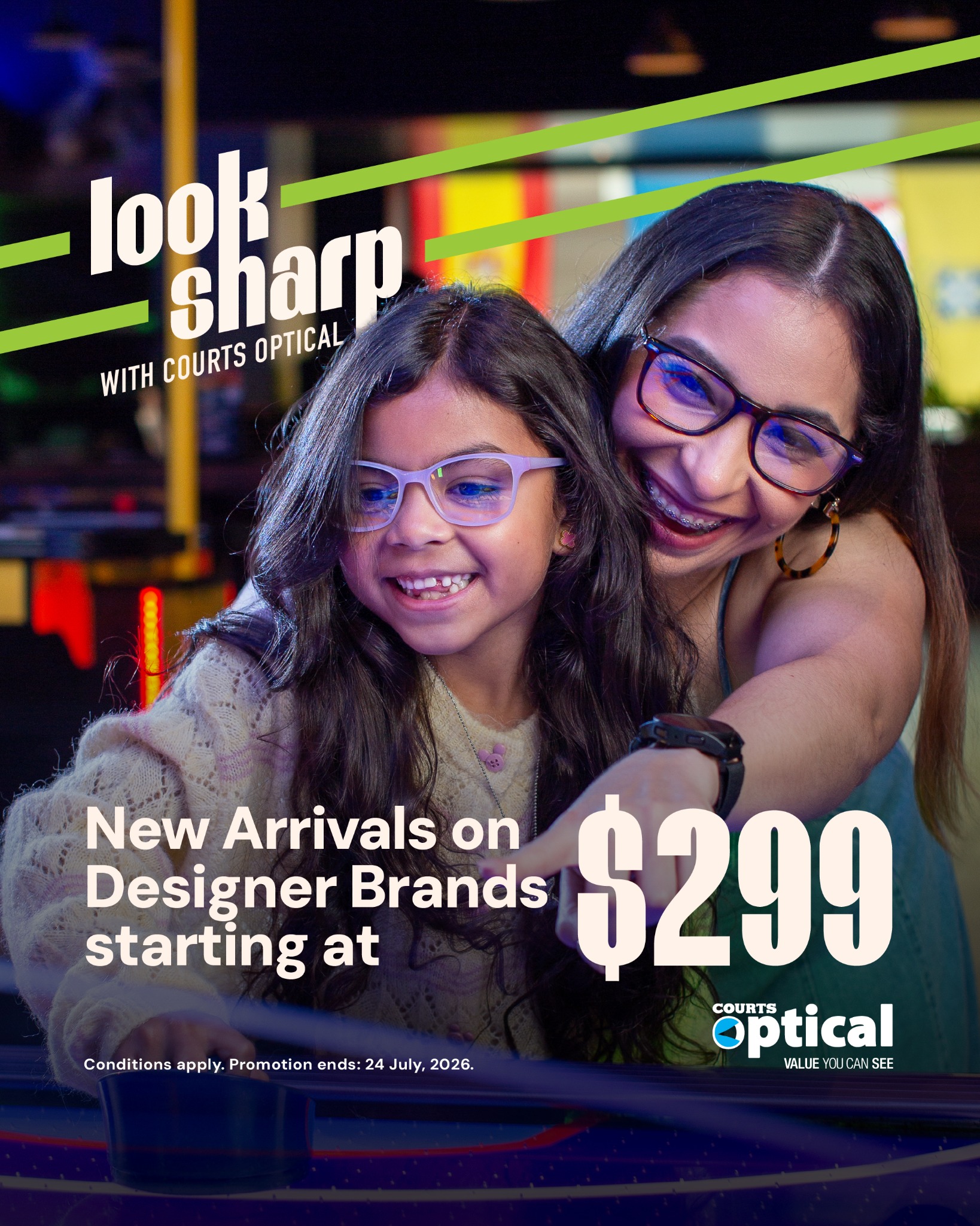 Courts Optical Belize Facebook ad: New Designer Frames from $299
