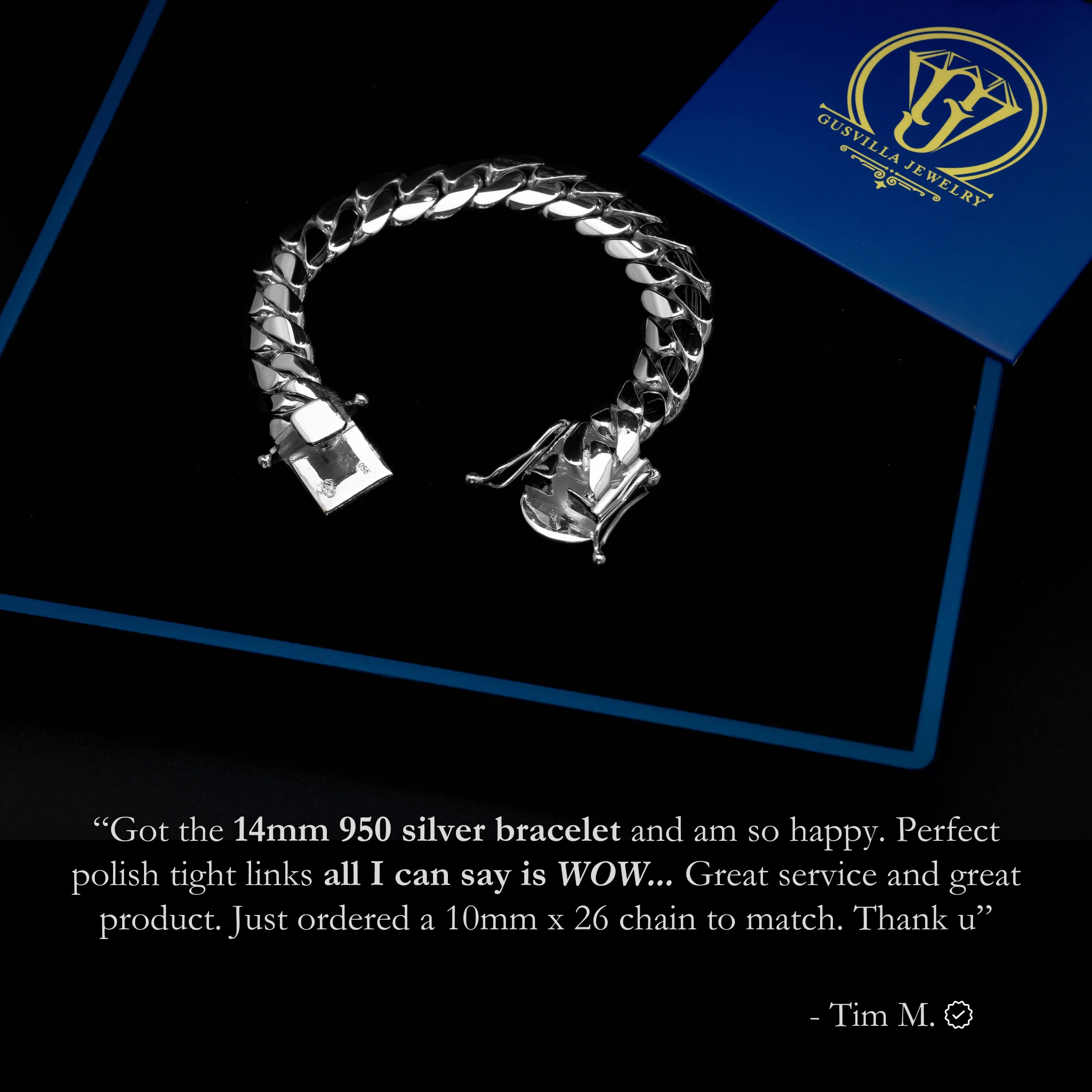 gusvillajewelry Facebook ad: Shop Silver Cuban Link Bracelets
