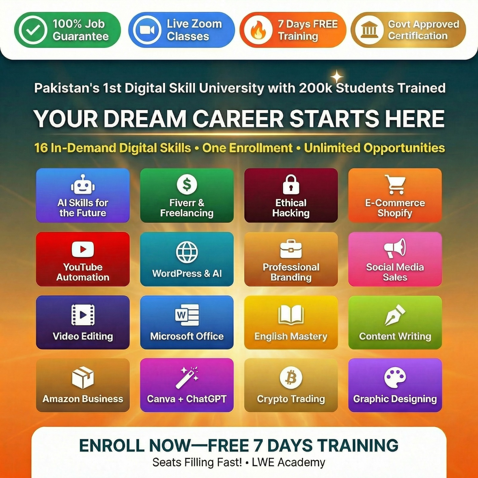 LWE Online Skills Facebook ad: join us FREE