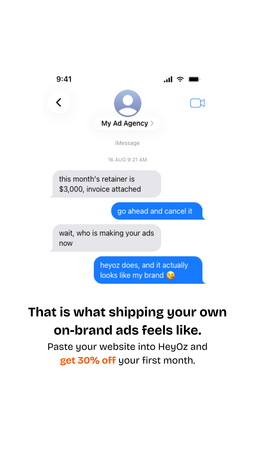 Oz: AI Marketing Platform Facebook ad: One URL. A week of ads.