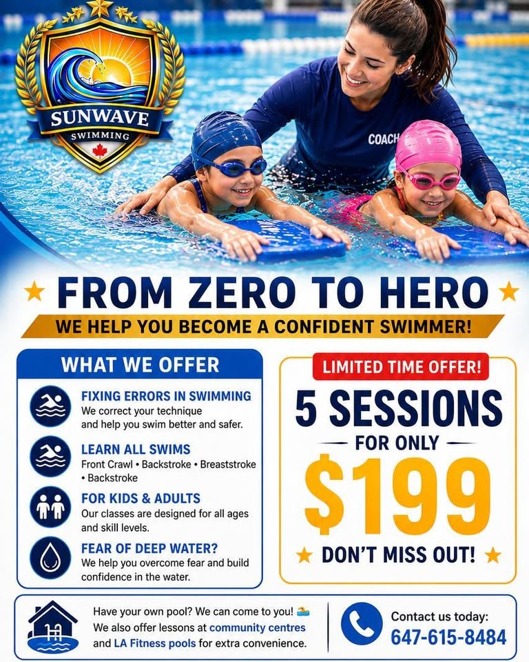 SunWave Facebook ad: Swim Lessons GTA